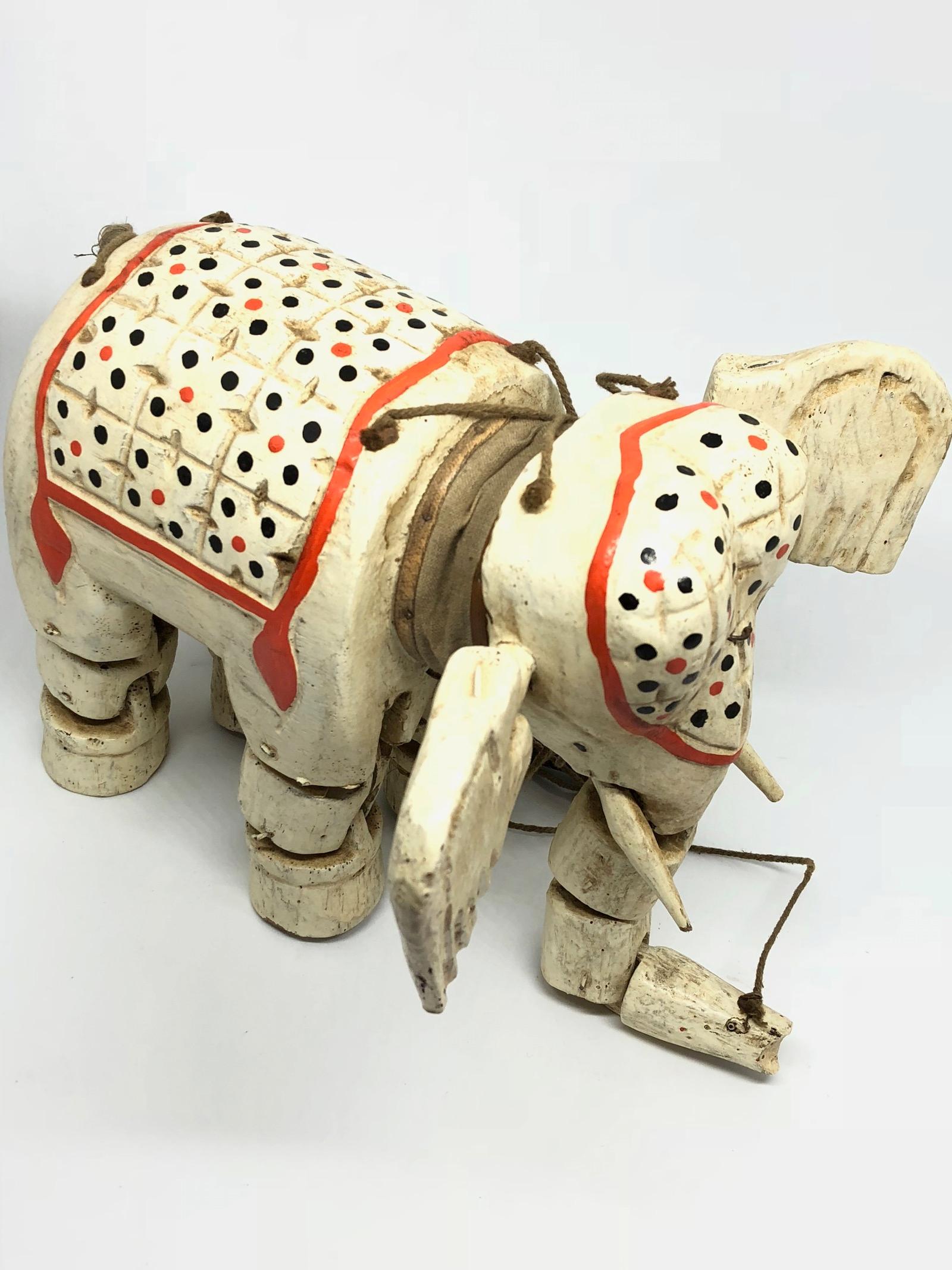 Indian Handcrafted Vintage Marionette Puppet on a String Elephant, India, 1930s