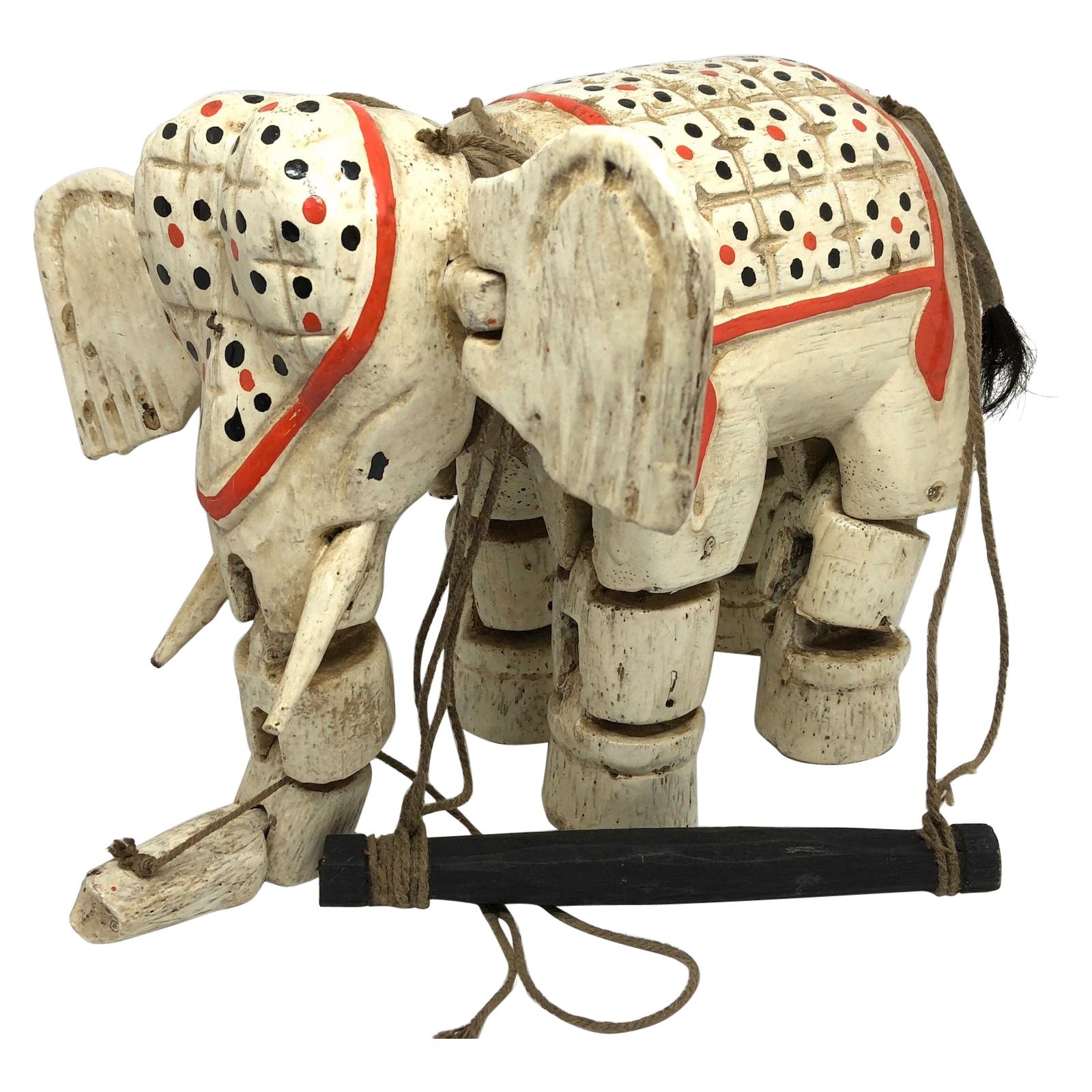 Handcrafted Vintage Marionette Puppet on a String Elephant, India, 1930s  For Sale at 1stDibs