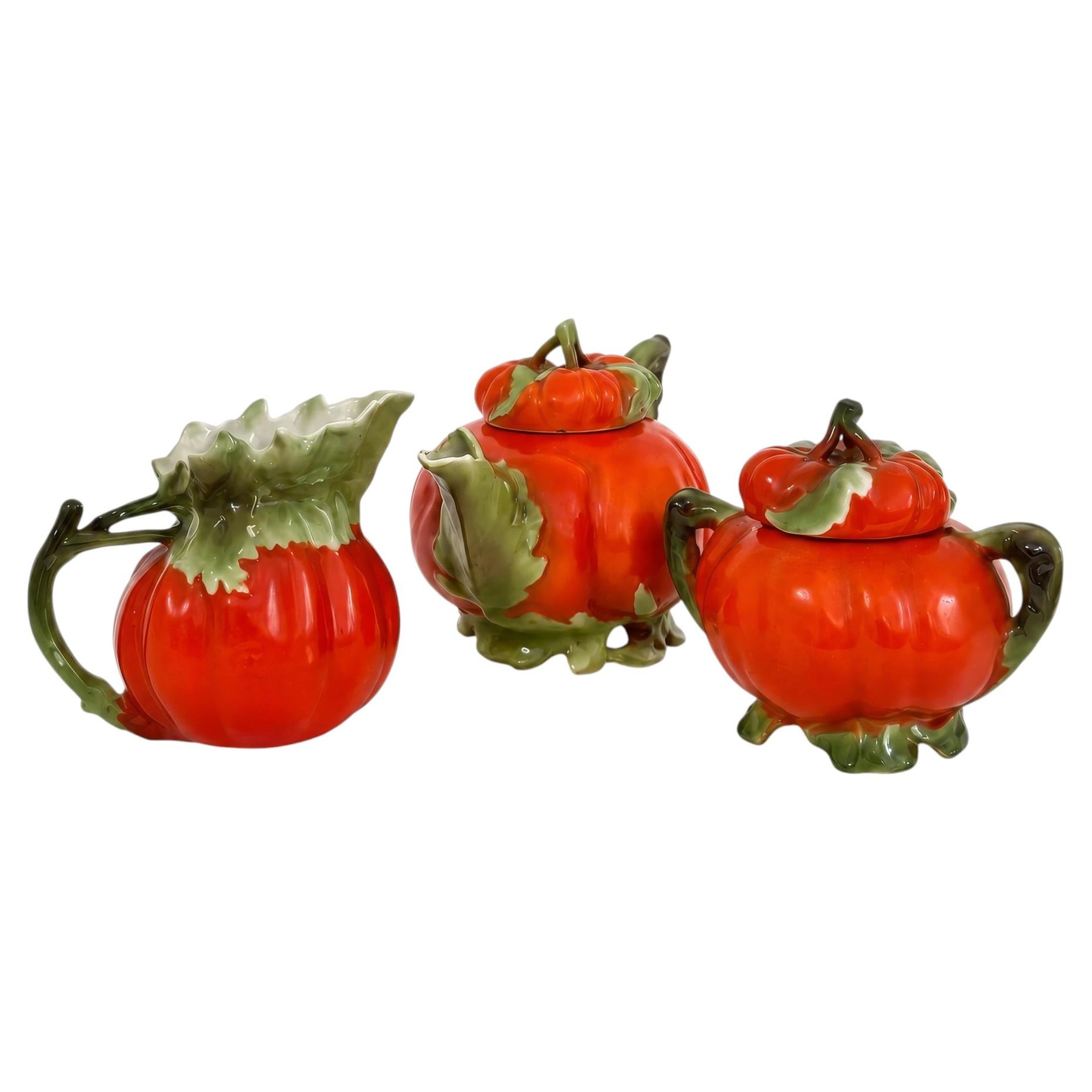 Antique Royal Bayreuth Bavaria Tomato Porcelain Tea Set, Germany, Circa 1900–192