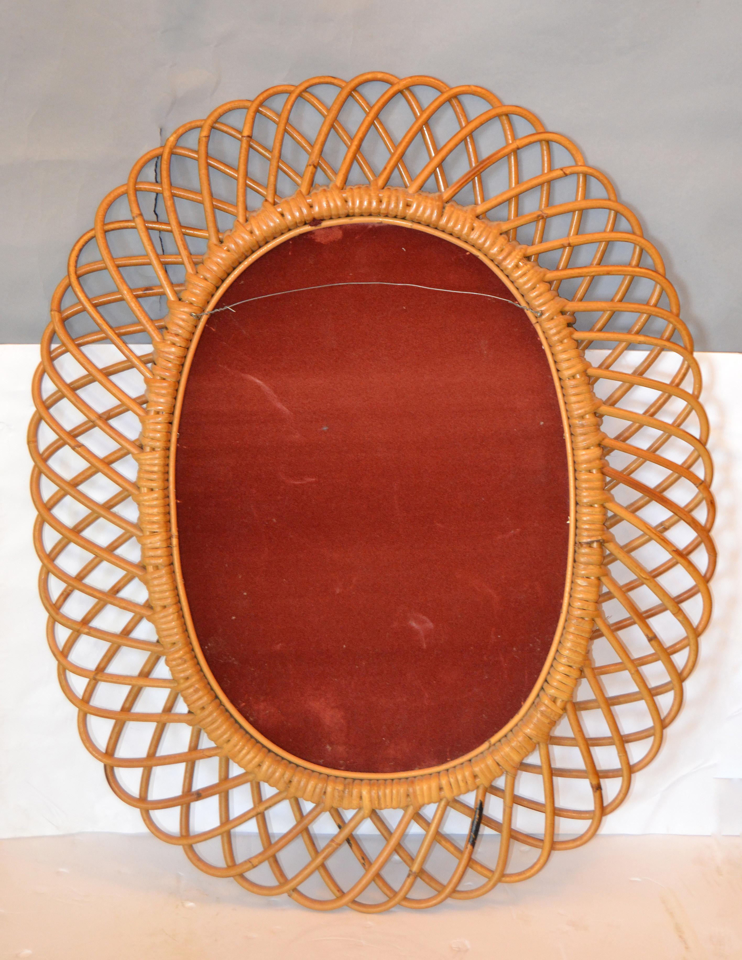 Bamboo Handcrafted Vintage Oval Bent Rattan Mirror