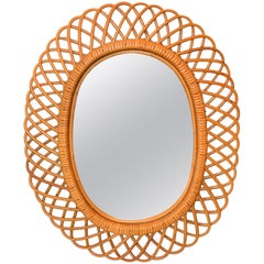 Handcrafted Vintage Oval Bent Rattan Mirror