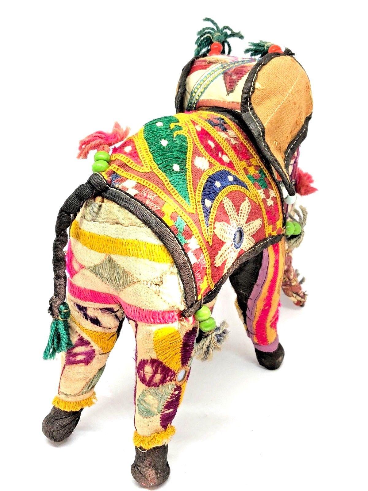 German Handcrafted Vintage Stuffed Fabric Embroidered Elephant, India