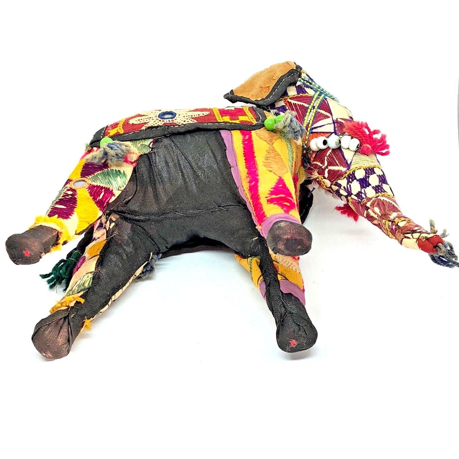 Handcrafted Vintage Stuffed Fabric Embroidered Elephant, India In Good Condition In Nuernberg, DE