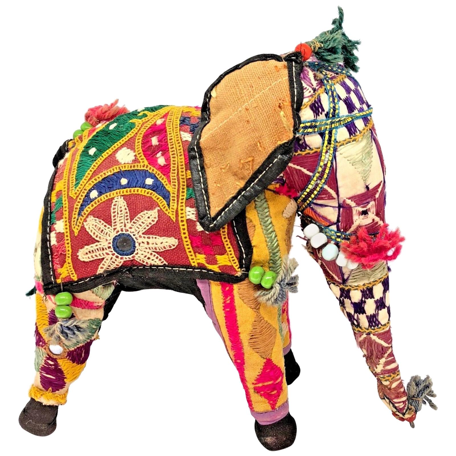 Handcrafted Vintage Stuffed Fabric Embroidered Elephant, India