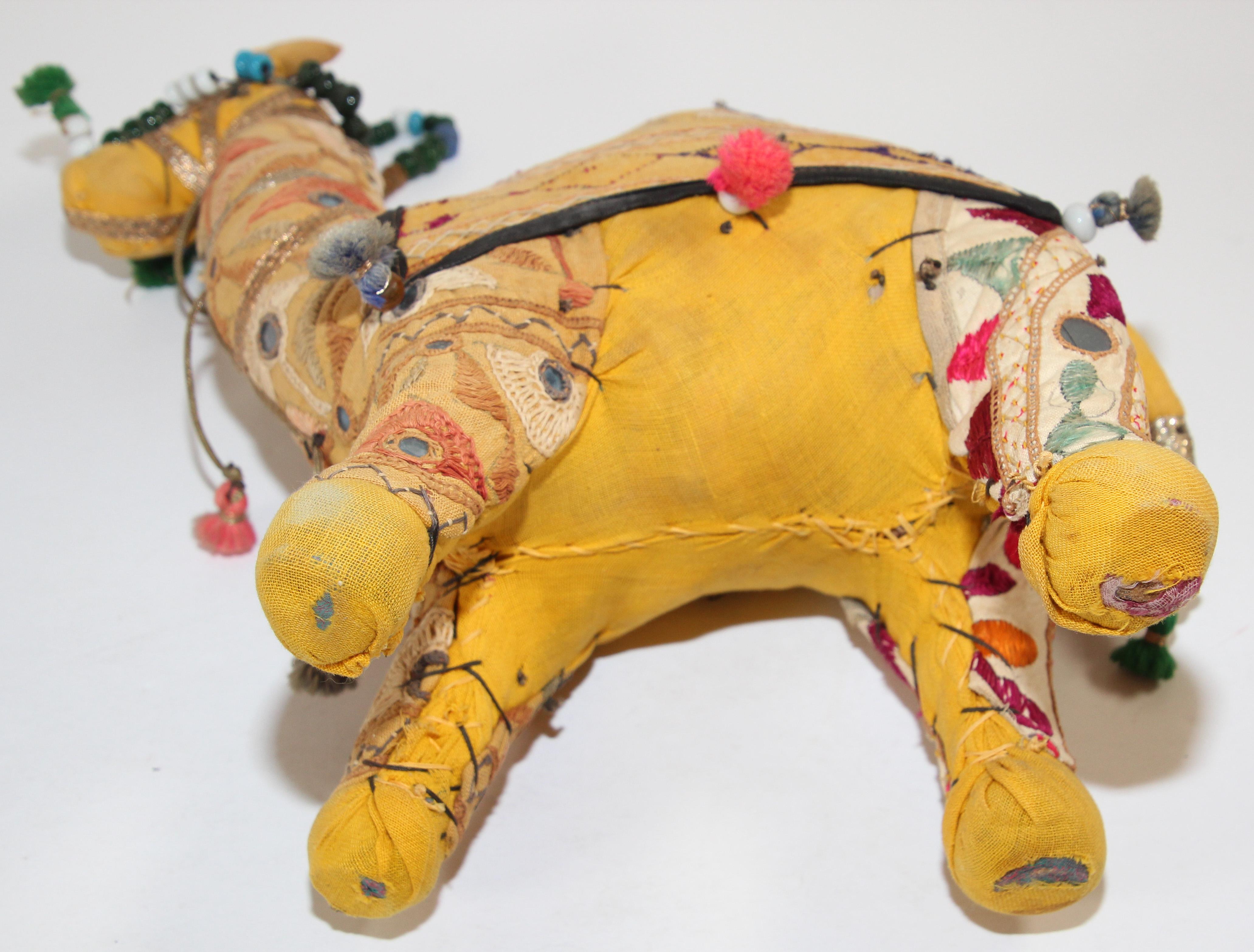Handcrafted Vintage Stuffed Raj Cotton Embroidered Camel Toy, India, 1950 For Sale 2