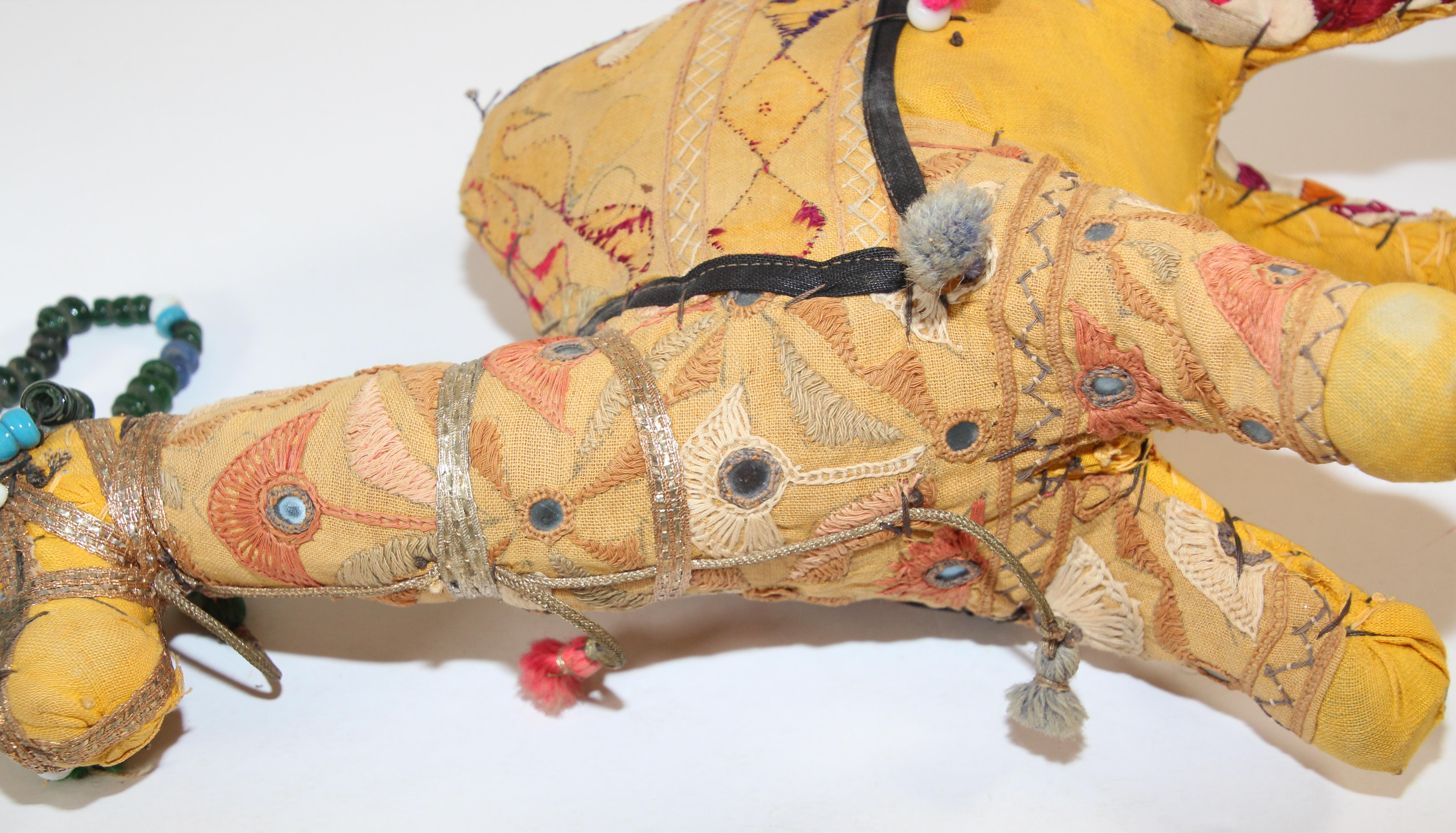 Handcrafted Vintage Stuffed Raj Cotton Embroidered Camel Toy, India, 1950 For Sale 3