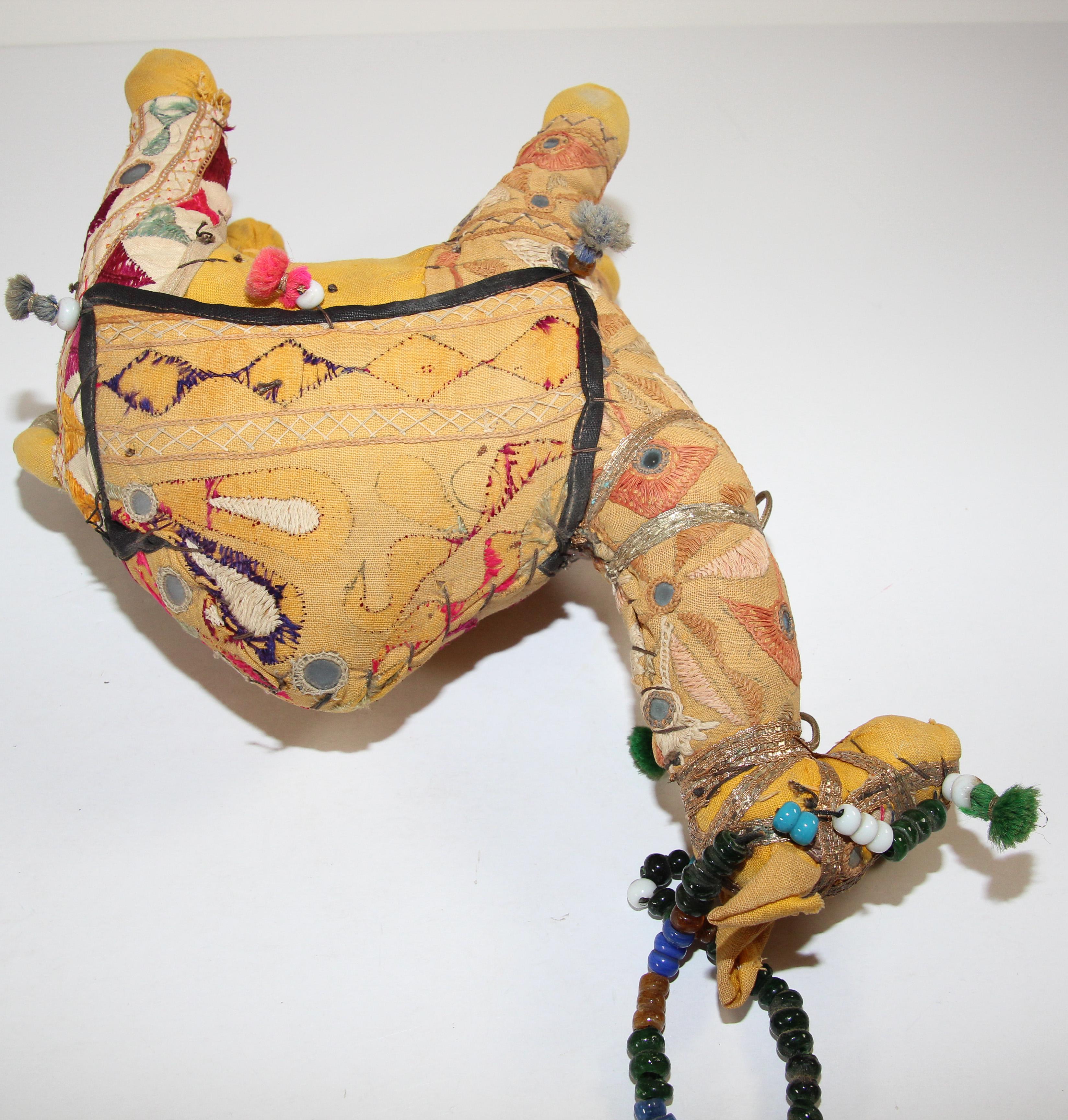 Handcrafted Vintage Stuffed Raj Cotton Embroidered Camel Toy, India, 1950 For Sale 4