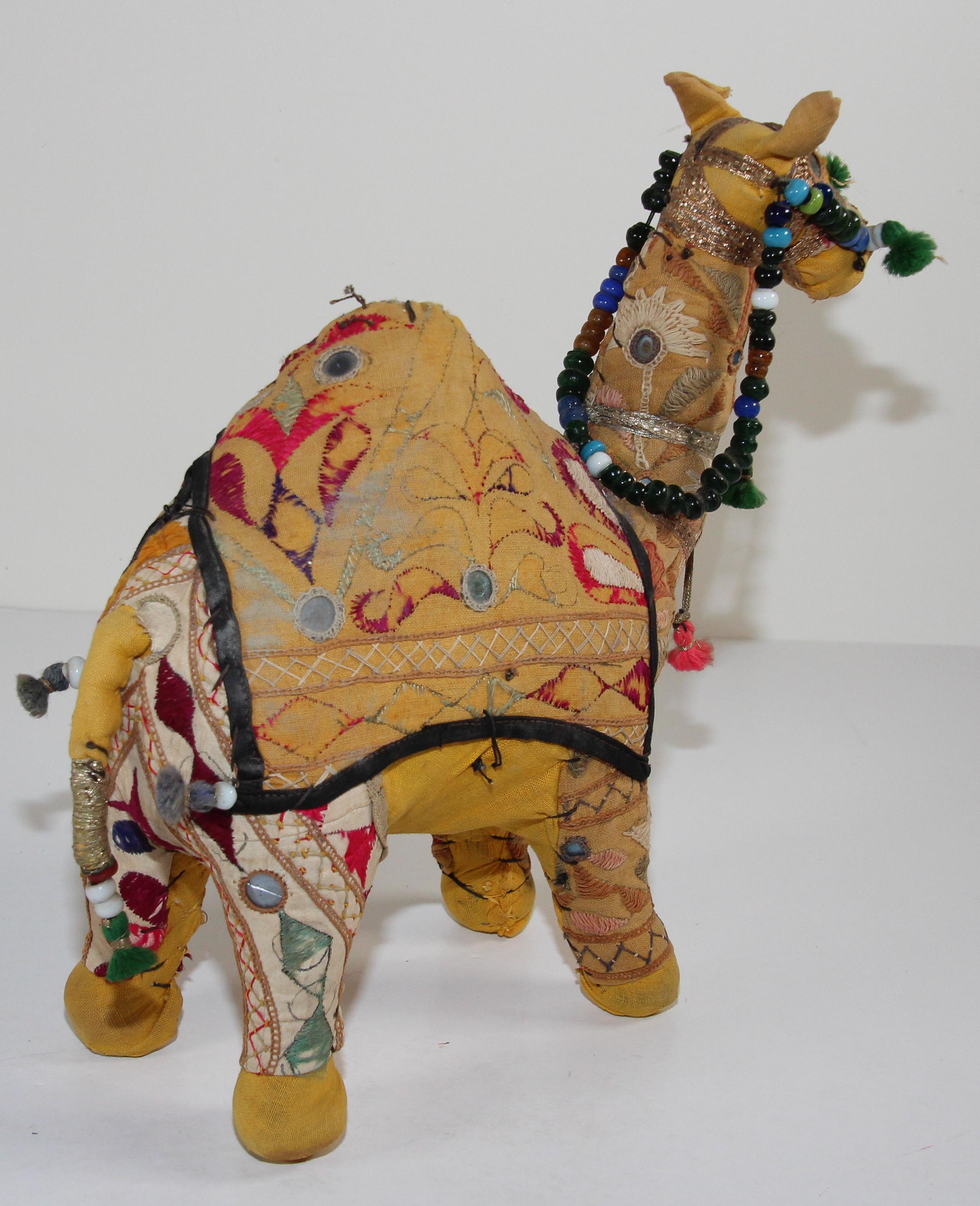 Anglo Raj Handcrafted Vintage Stuffed Raj Cotton Embroidered Camel Toy, India, 1950 For Sale