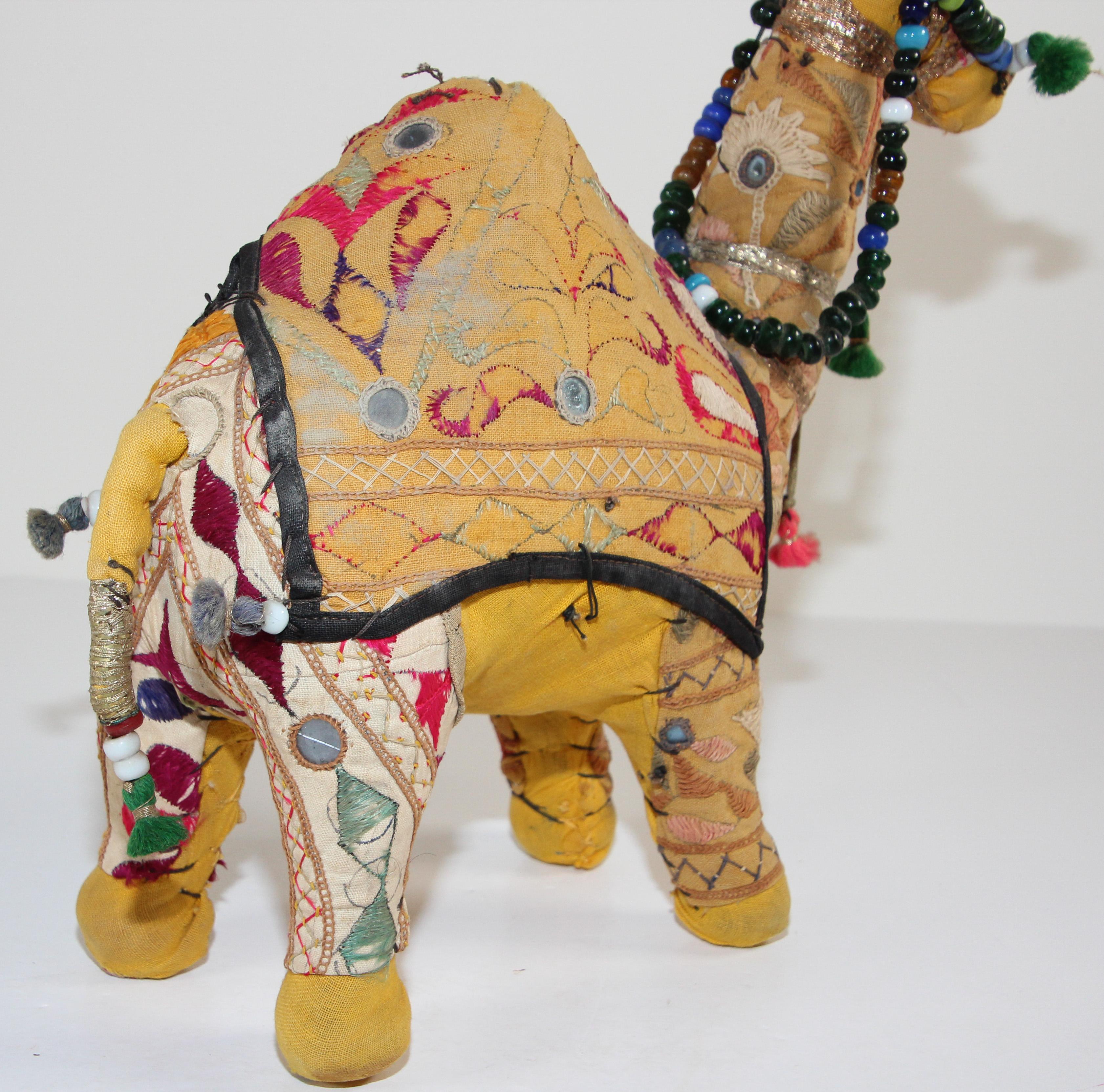 Indian Handcrafted Vintage Stuffed Raj Cotton Embroidered Camel Toy, India, 1950 For Sale