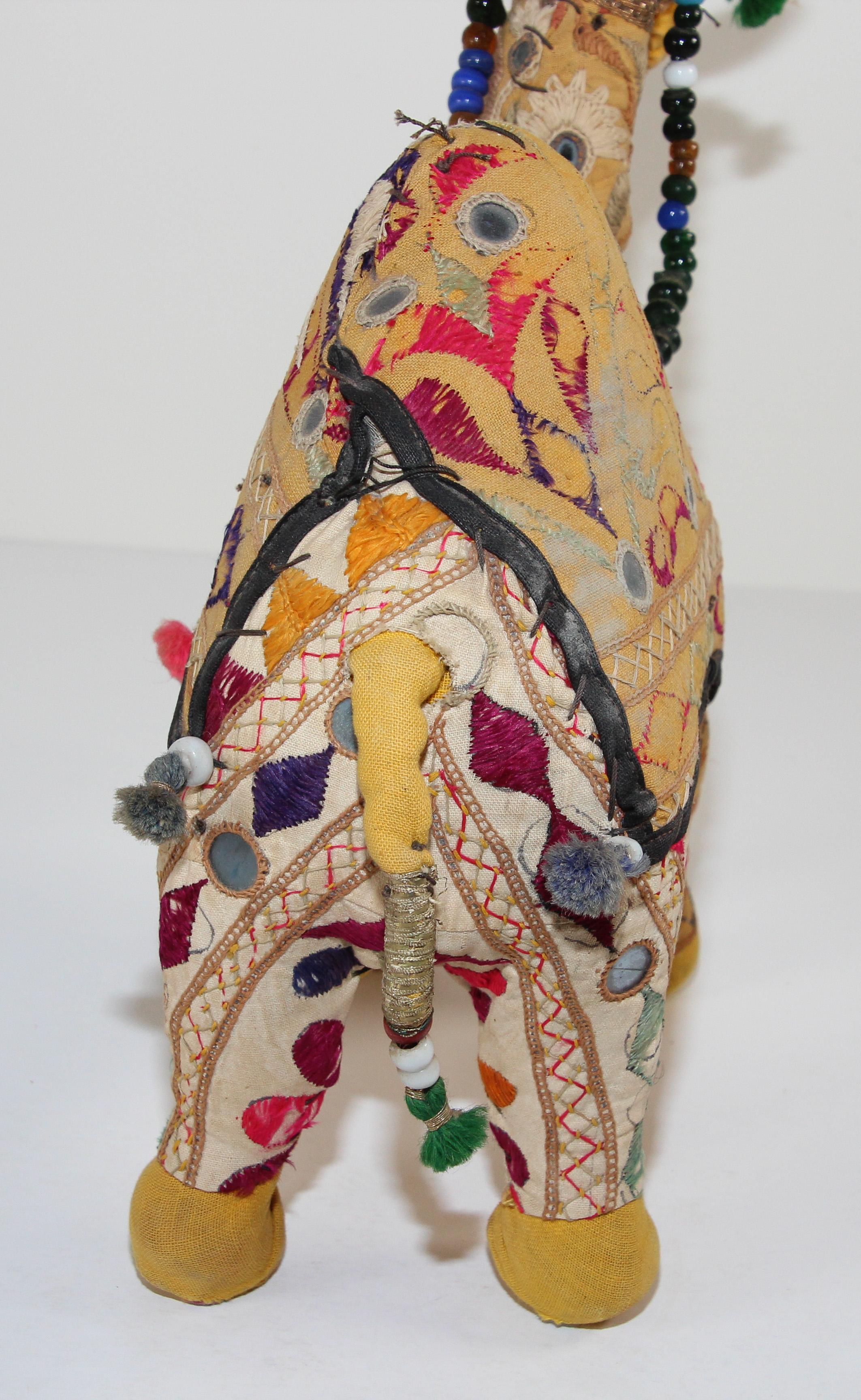 Hand-Crafted Handcrafted Vintage Stuffed Raj Cotton Embroidered Camel Toy, India, 1950 For Sale