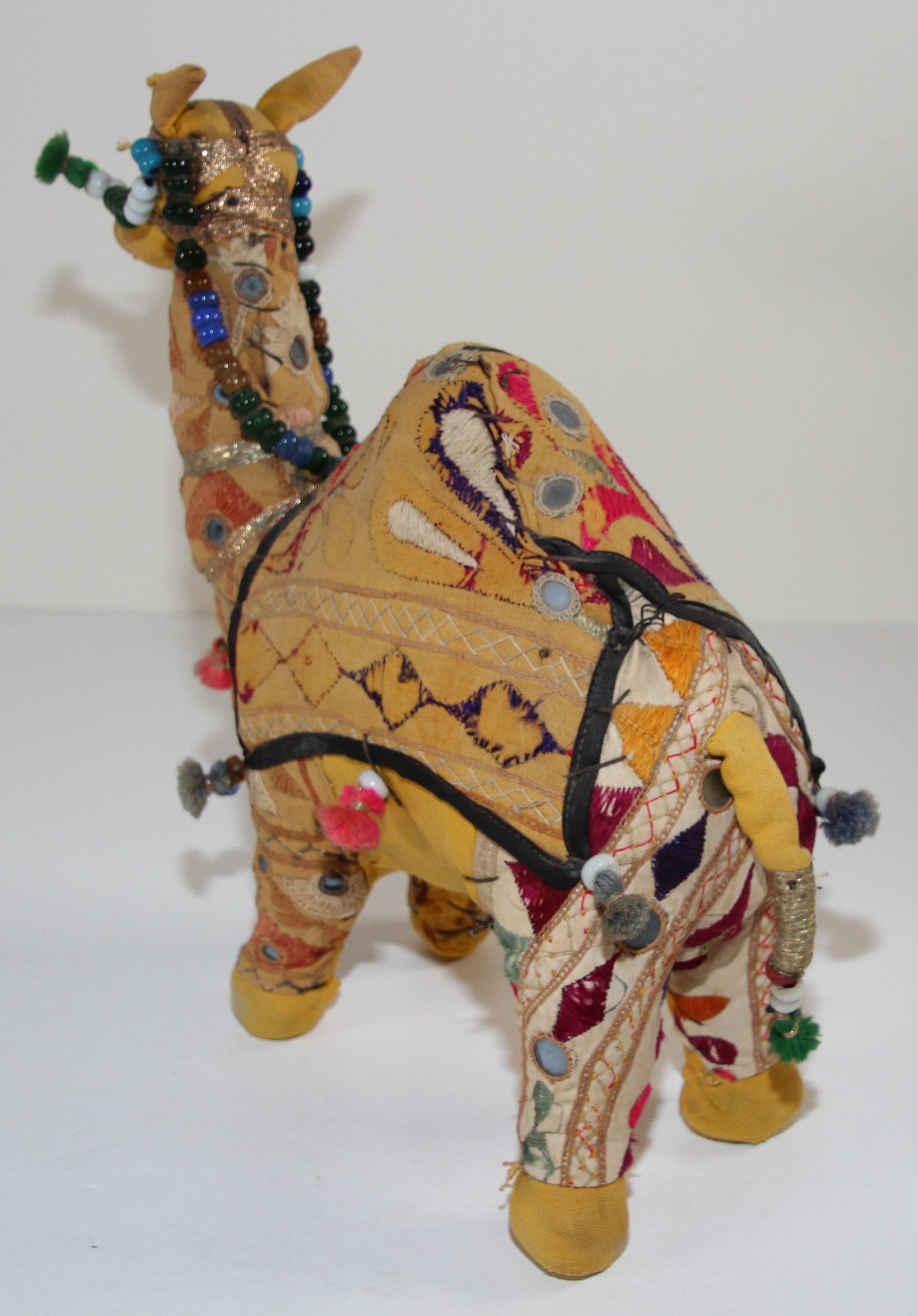 Handcrafted Vintage Stuffed Raj Cotton Embroidered Camel Toy, India, 1950 In Good Condition For Sale In North Hollywood, CA