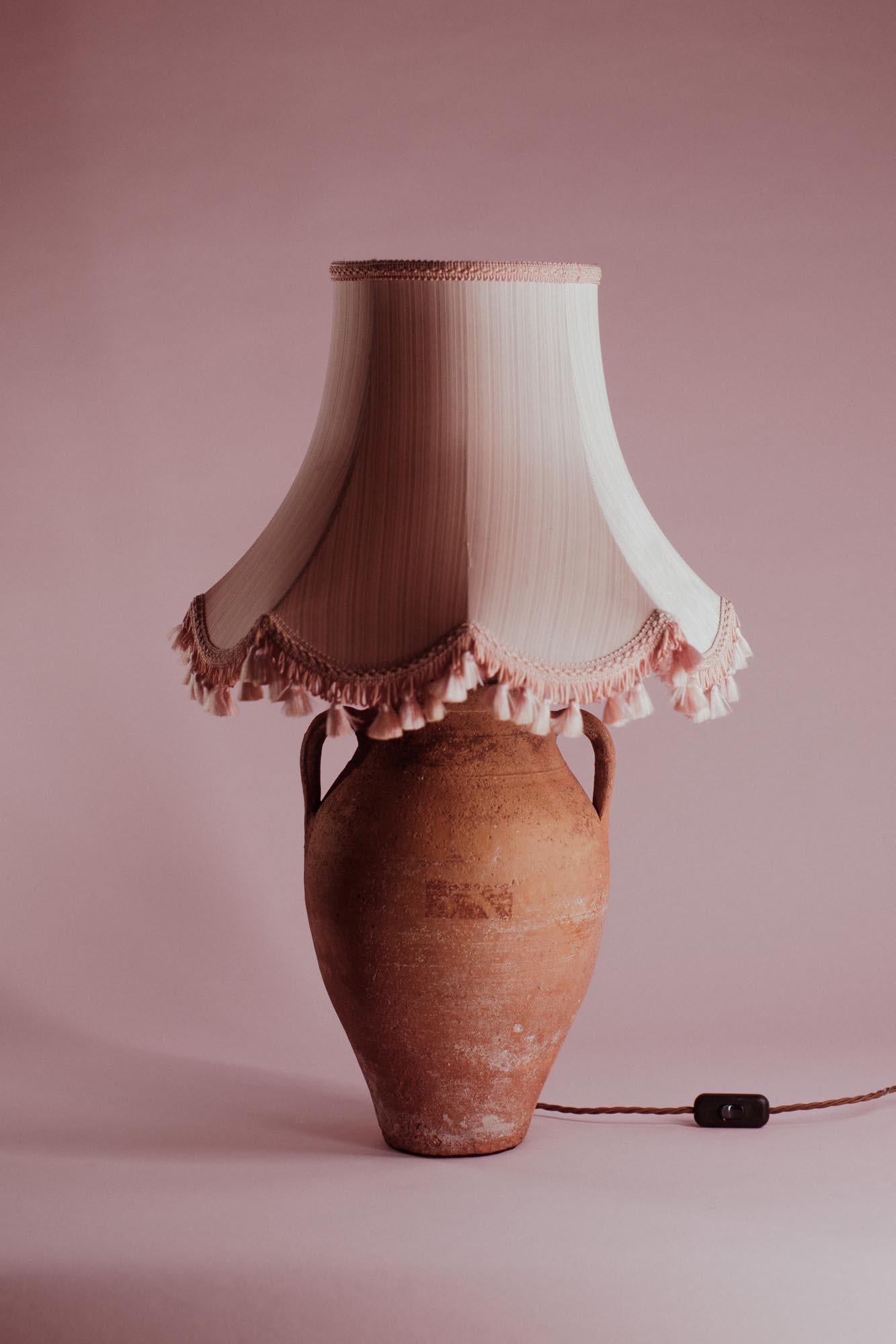 Handcrafted Vintage Turkish Terracotta Twin Handle Table Lamp, 20th Century For Sale 4