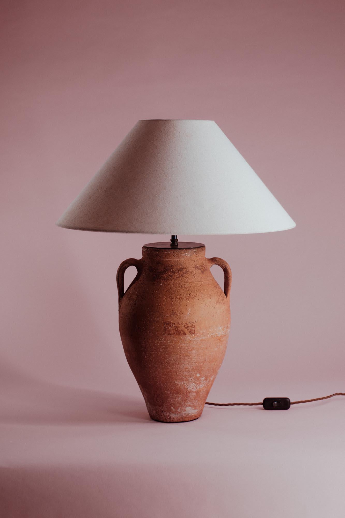 Handcrafted Vintage Turkish Terracotta Twin Handle Table Lamp, 20th Century For Sale 5