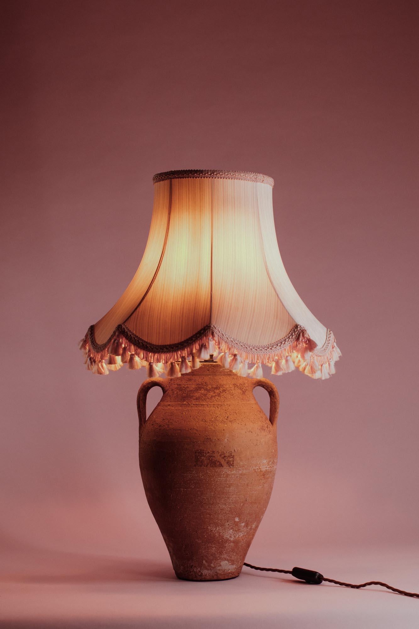 Handcrafted Vintage Turkish Terracotta Twin Handle Table Lamp, 20th Century For Sale 2