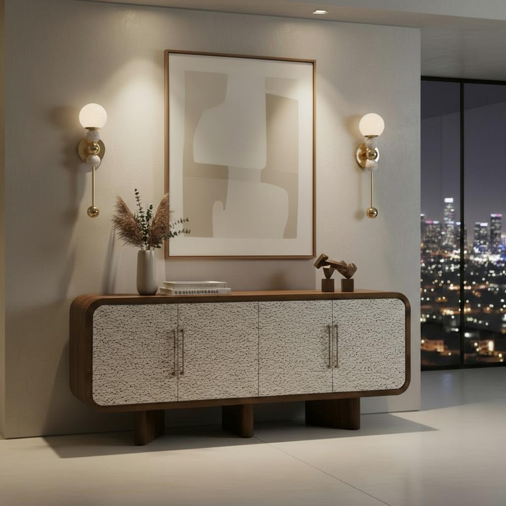 Organique Buffet Viti en noyer avec placage texturé, fabriqué à la main par Nolita Harbour en vente