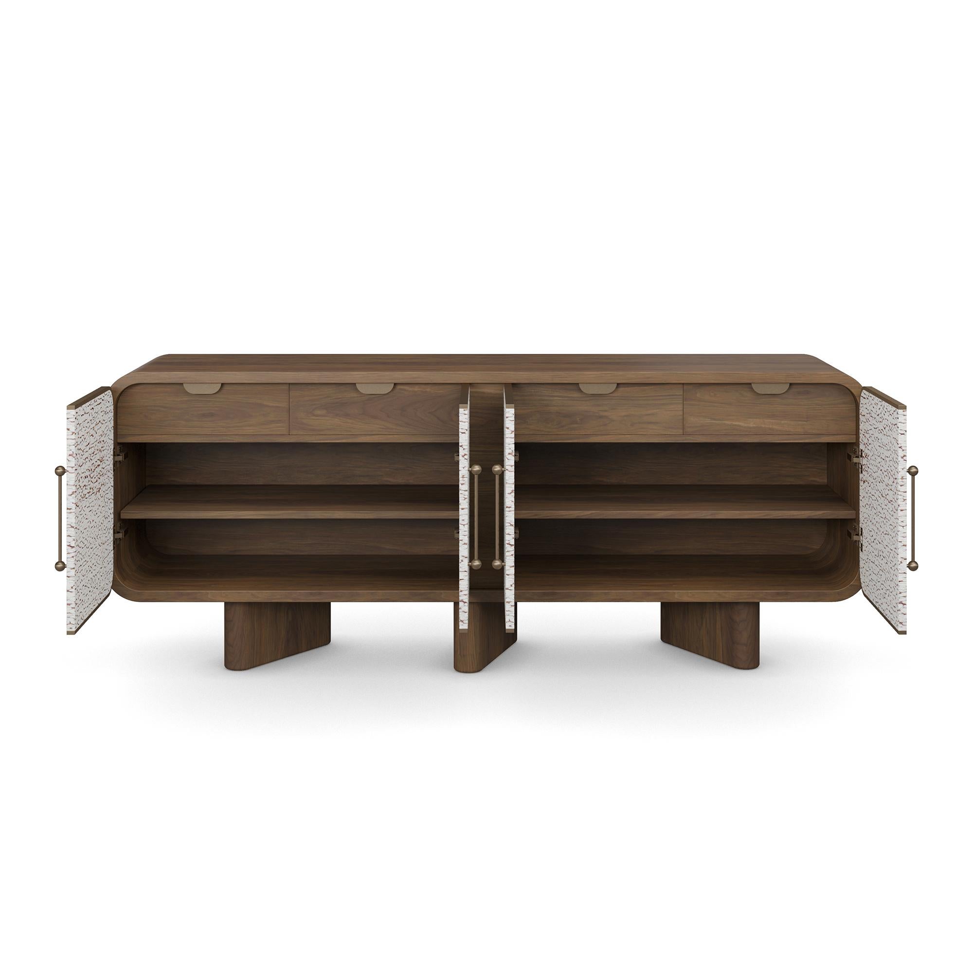 Hand-Crafted Handcrafted Viti Sideboard in Walnut with Textured Veneer by Nolita Harbour For Sale