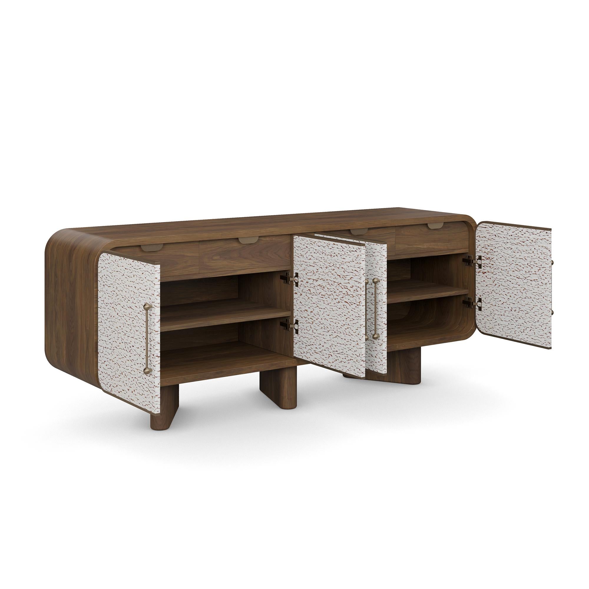 Contemporary Handcrafted Viti Sideboard in Walnut with Textured Veneer by Nolita Harbour For Sale