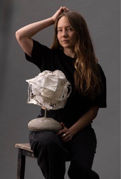 Handcrafted Volcanic Glaze Ceramic Lamp with Textured Base and Paper Shade