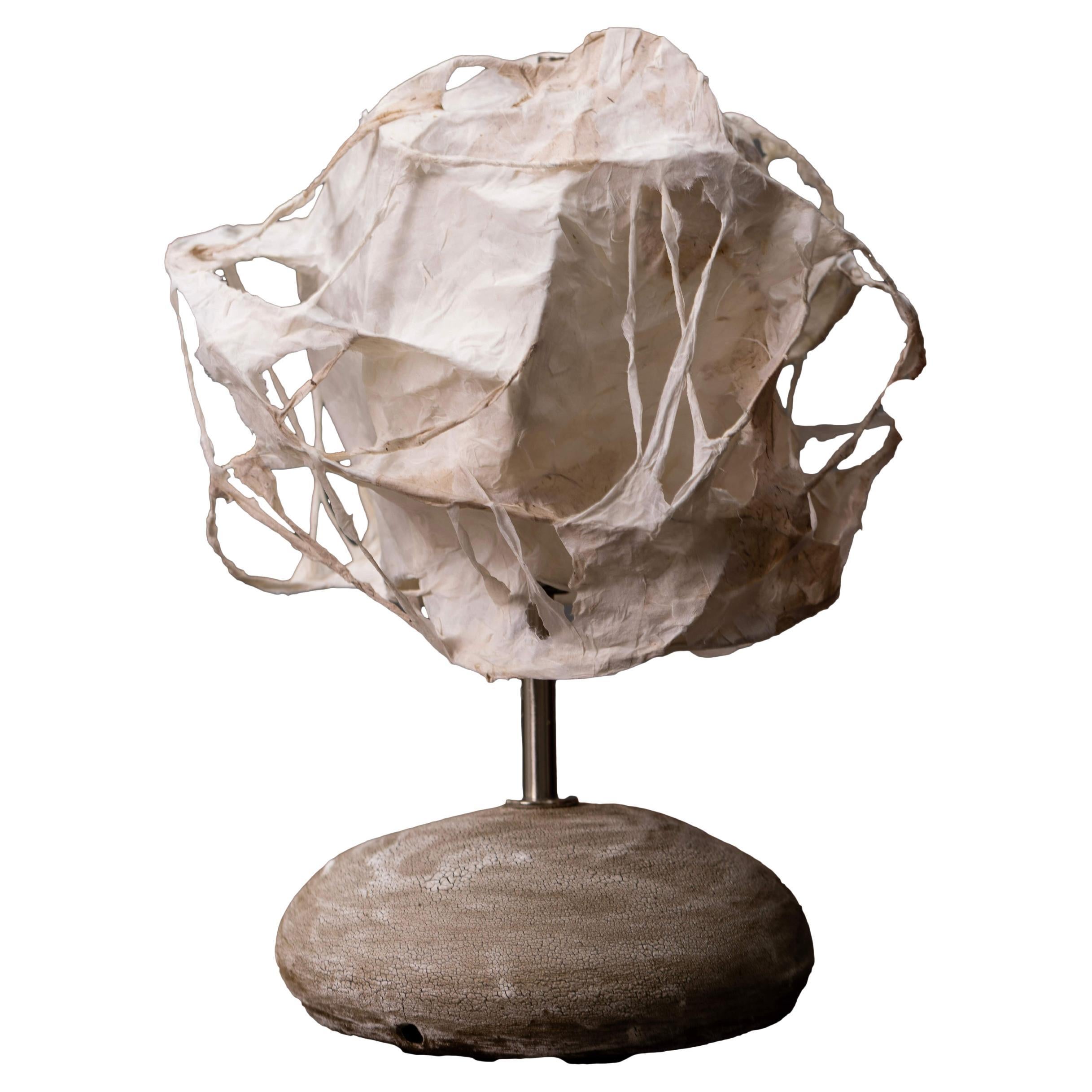 Handcrafted Volcanic Glaze Ceramic Lamp with Textured Base and Paper Shade