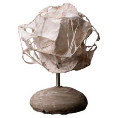 Handcrafted Volcanic Glaze Ceramic Lamp with Textured Base and Paper Shade
