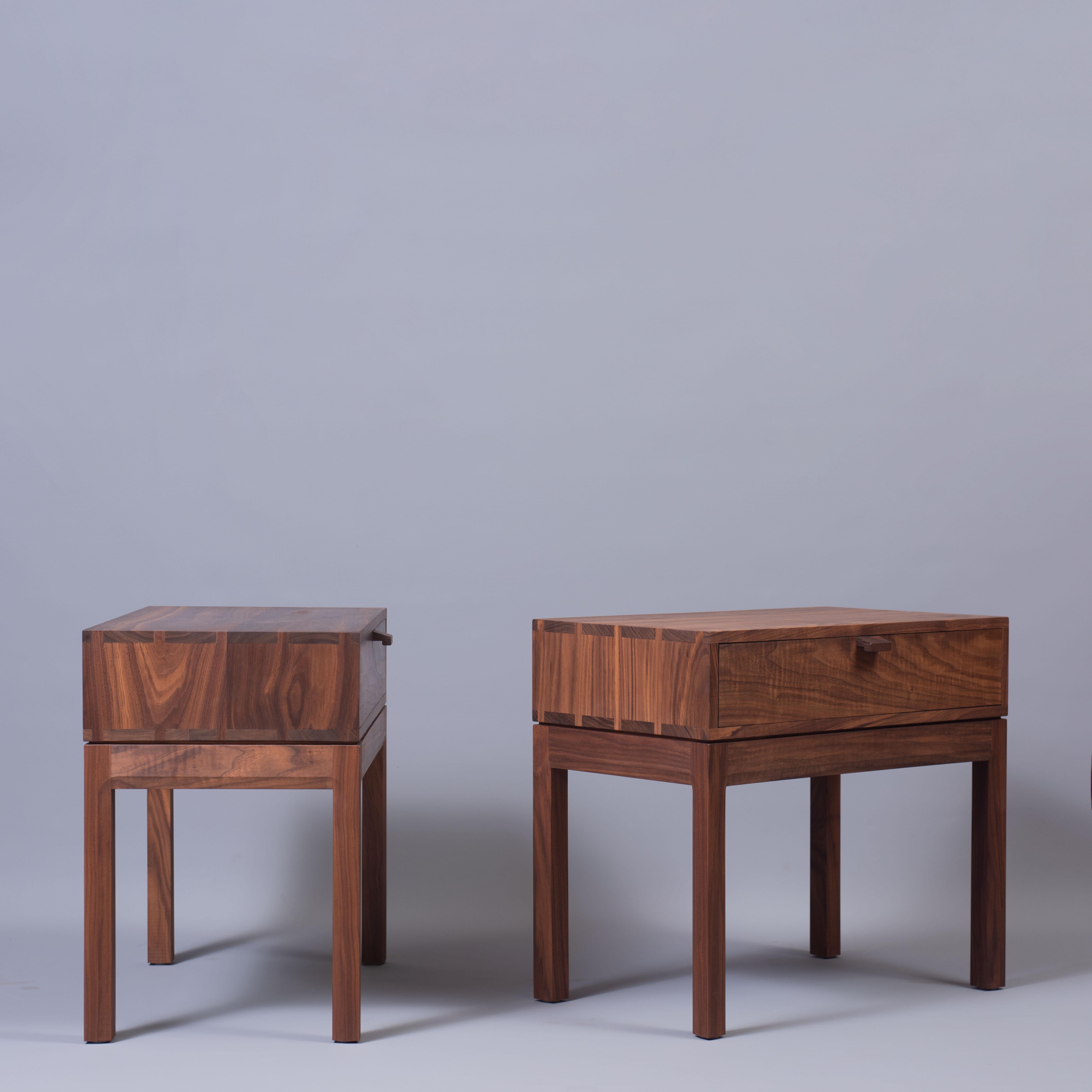 Handcrafted Walnut & Oak Nightstands, Bedside Tables For Sale 1