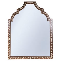 Handcrafted Walnut Wood Mirror with Mother-of-Pearl Inlay