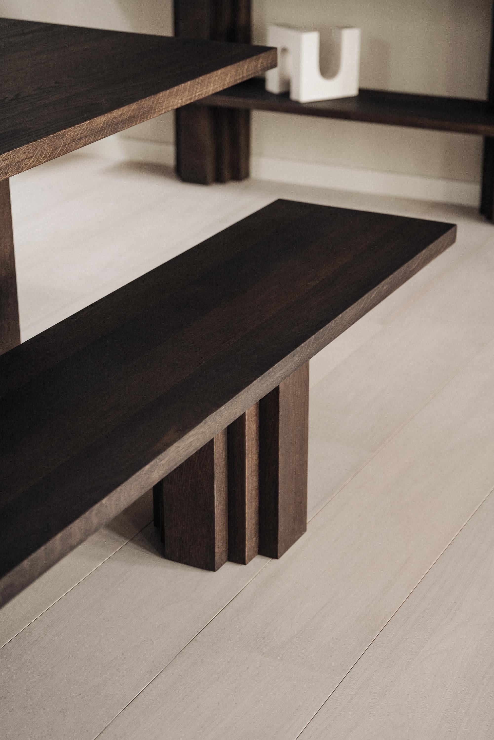 Handcrafted Warm Brown Oak Bench - Brut by Mokko For Sale 4