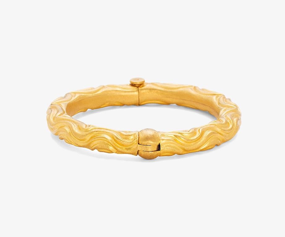 Women's or Men's Handcrafted Wavey Repousse 24K Gold Cuff Bracelet