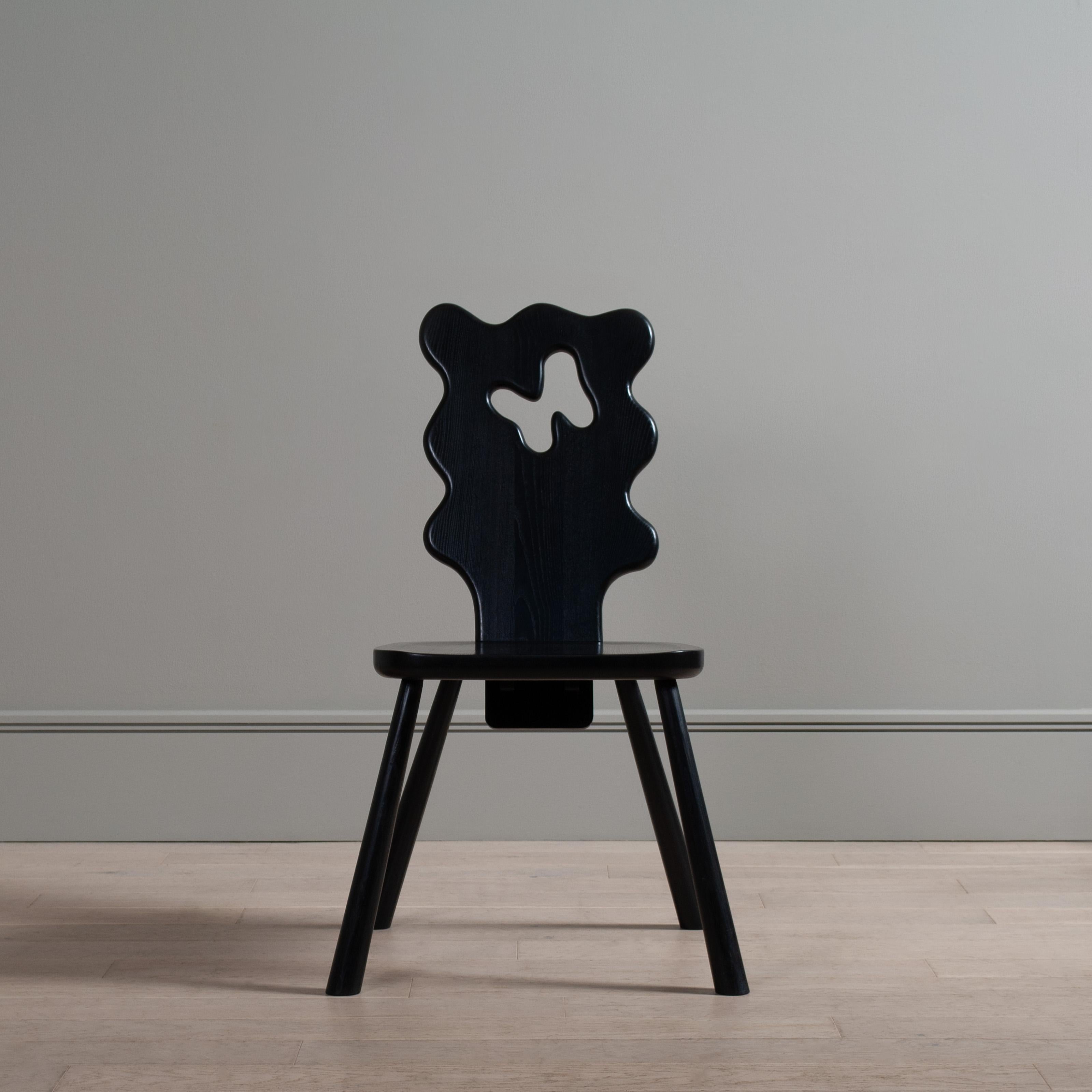 Modern Handcrafted Wavy Black Ash Chair For Sale