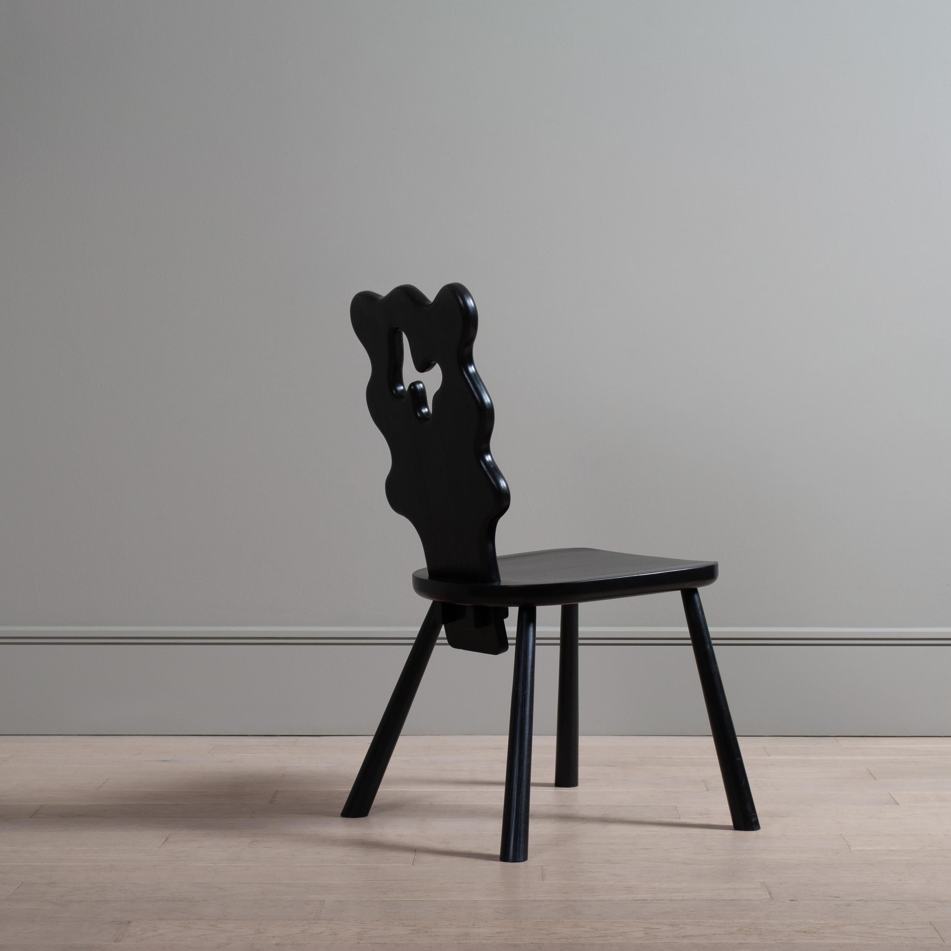 English Handcrafted Wavy Black Ash Chair For Sale