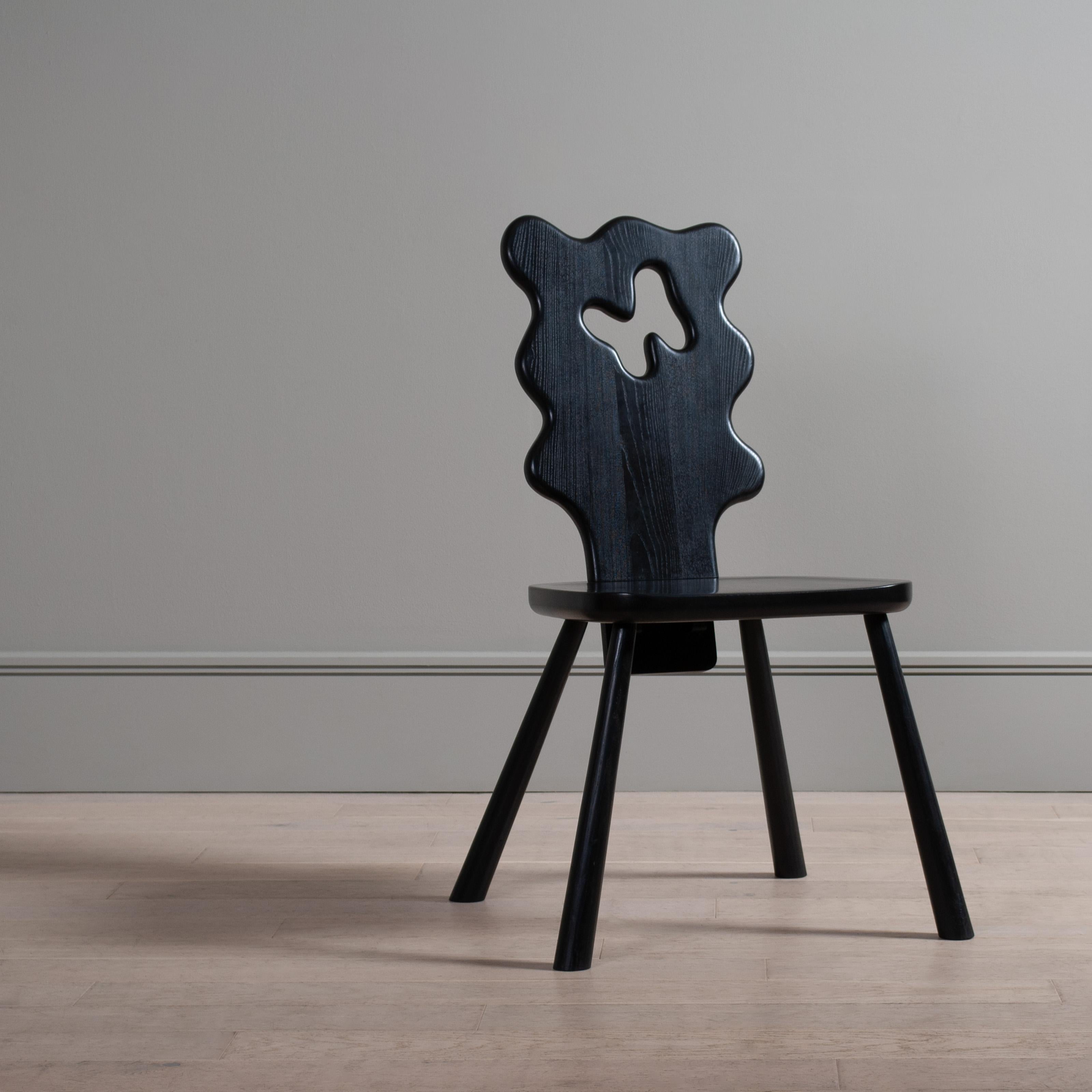 Hand-Crafted Handcrafted Wavy Black Ash Chair For Sale