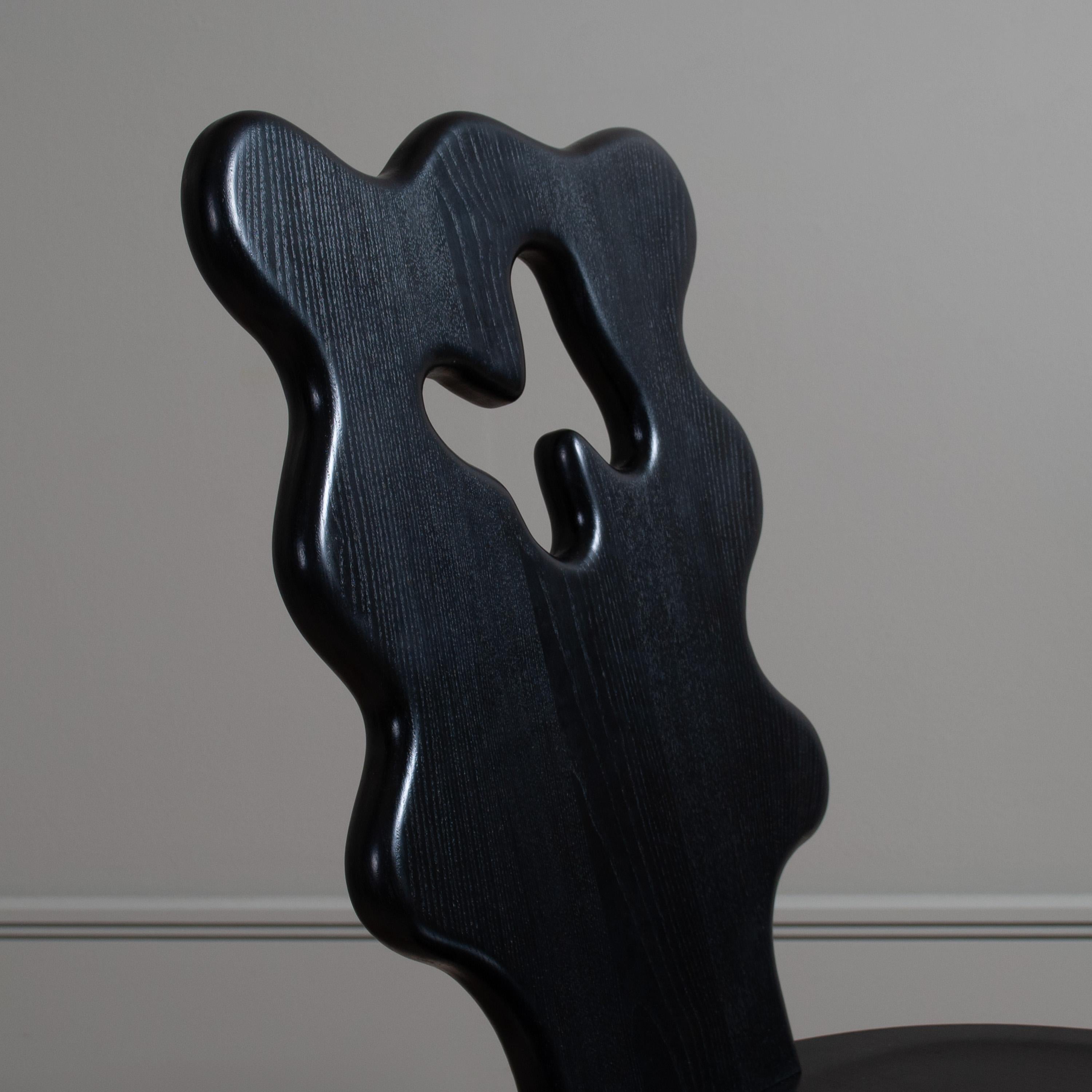 Handcrafted Wavy Black Ash Chair In New Condition For Sale In London, GB