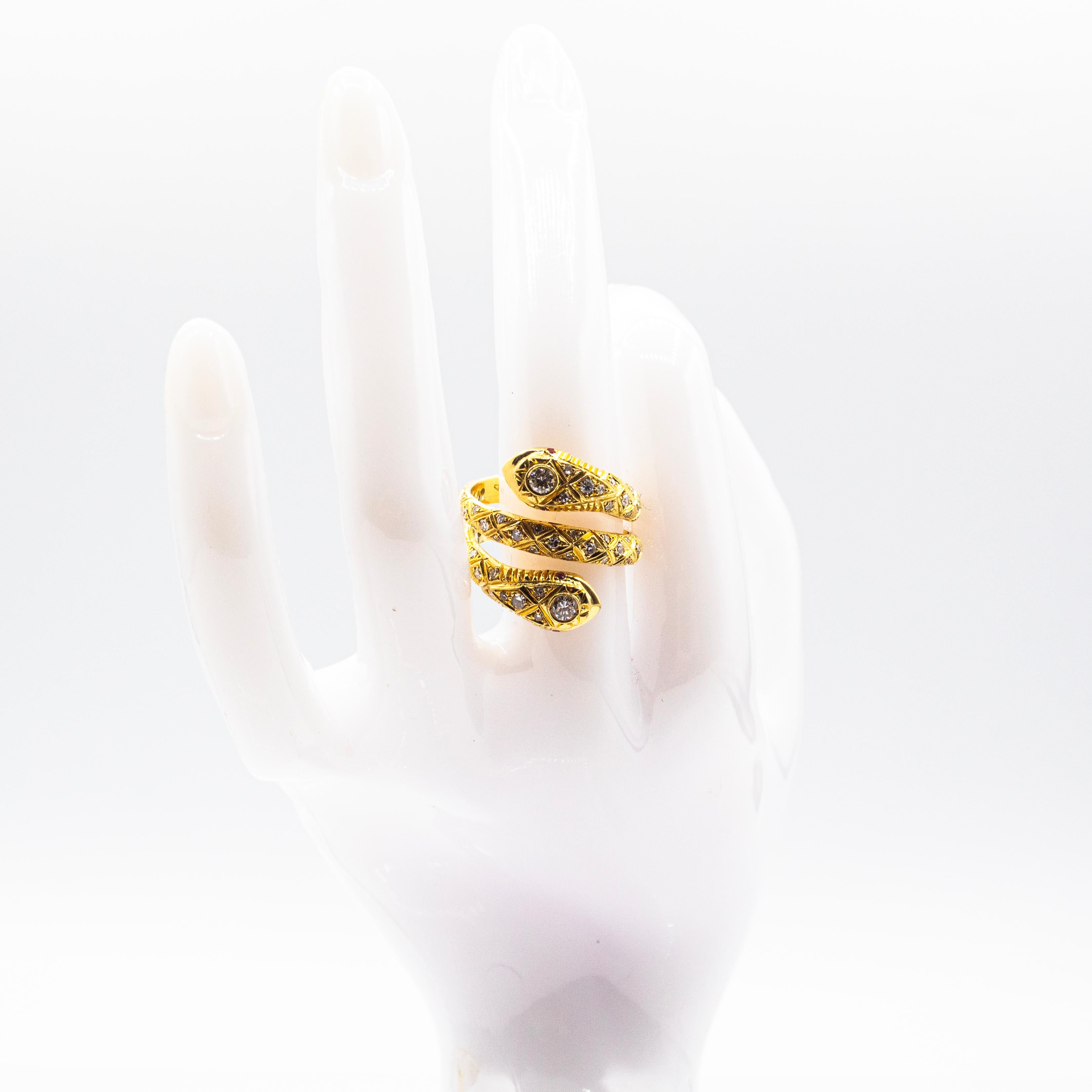 Handcrafted White Brilliant Cut Diamond Ruby Yellow Gold 