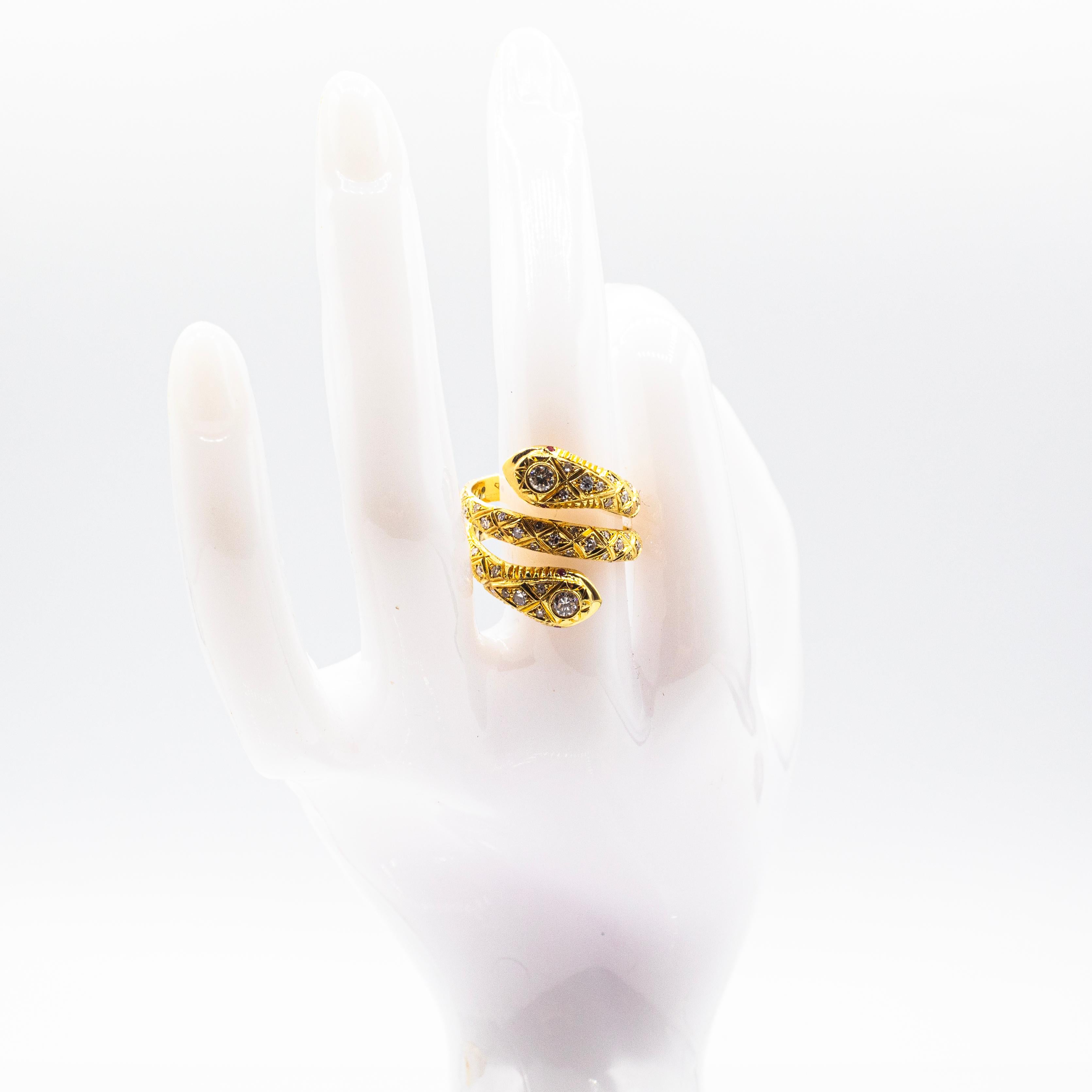 Handcrafted White Brilliant Cut Diamond Ruby Yellow Gold 