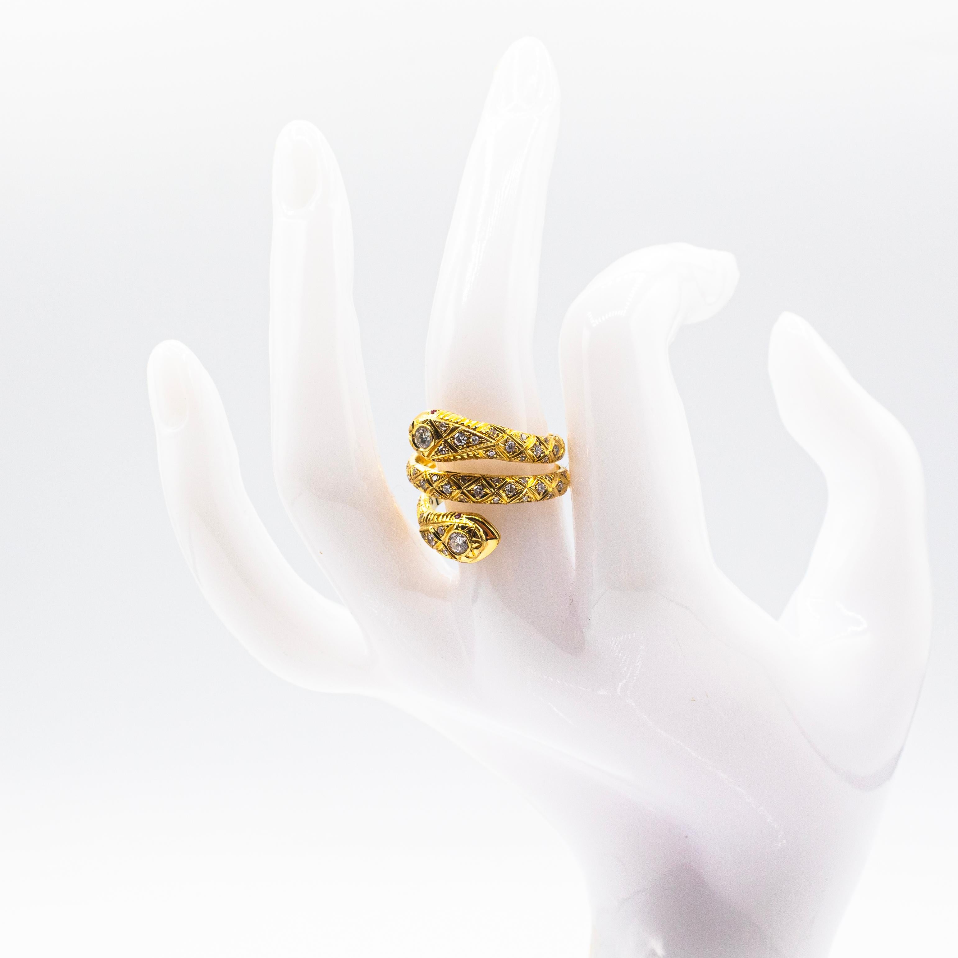 Handcrafted White Brilliant Cut Diamond Ruby Yellow Gold 
