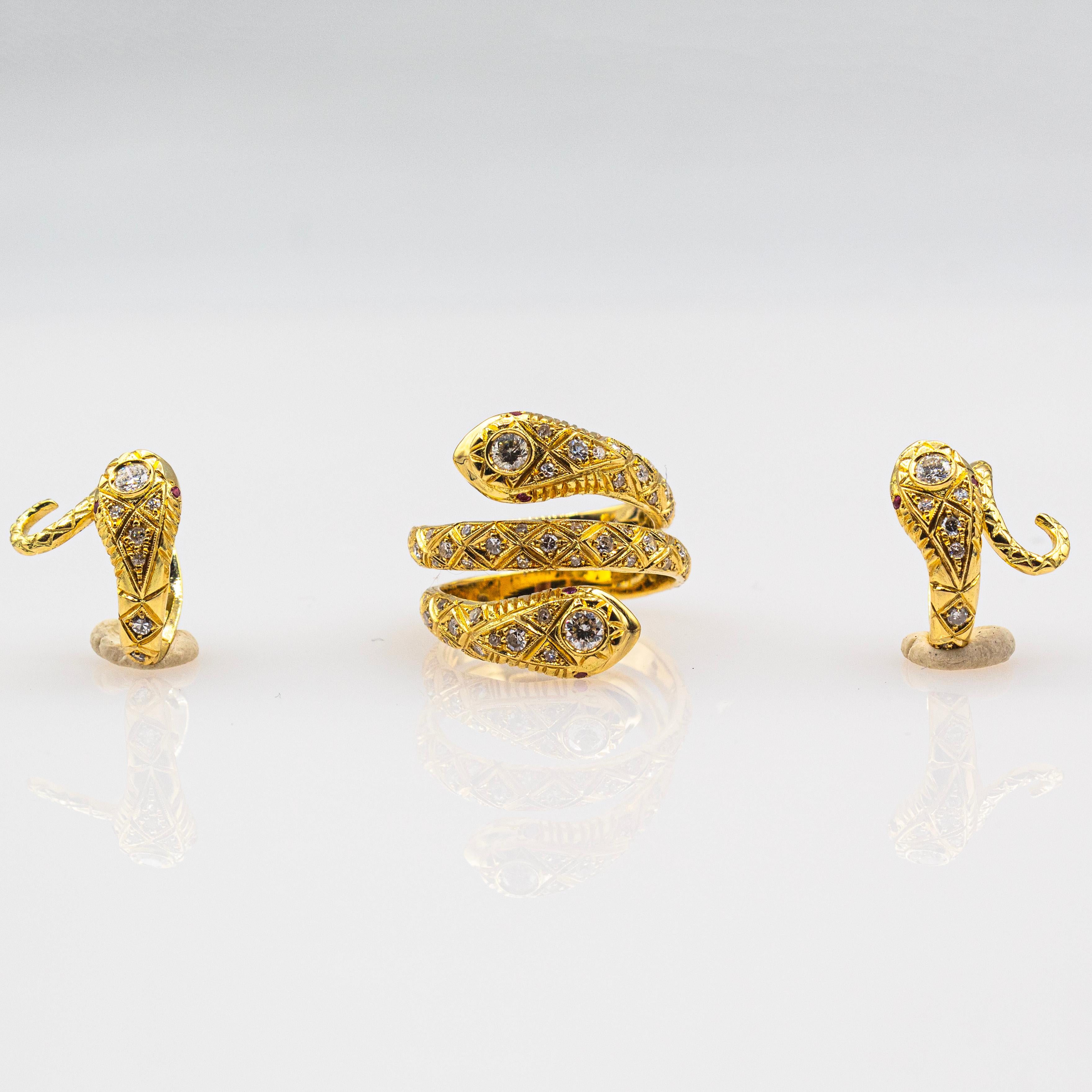Handcrafted White Brilliant Cut Diamond Ruby Yellow Gold 