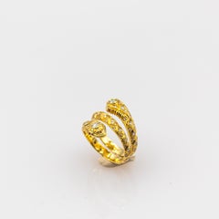 Handcrafted White Brilliant Cut Diamond Ruby Yellow Gold "Snake" Ring