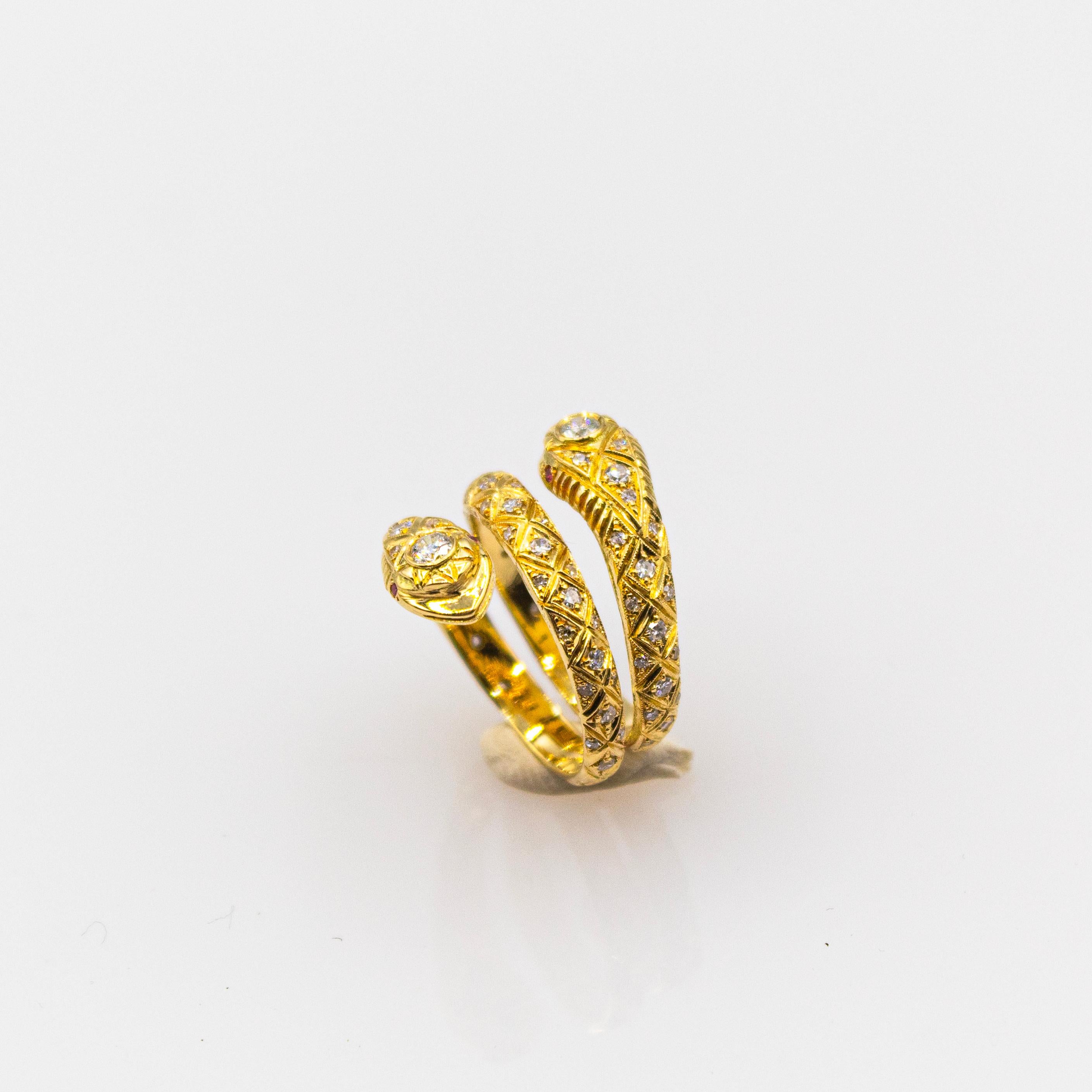 Handcrafted White Brilliant Cut Diamond Ruby Yellow Gold 