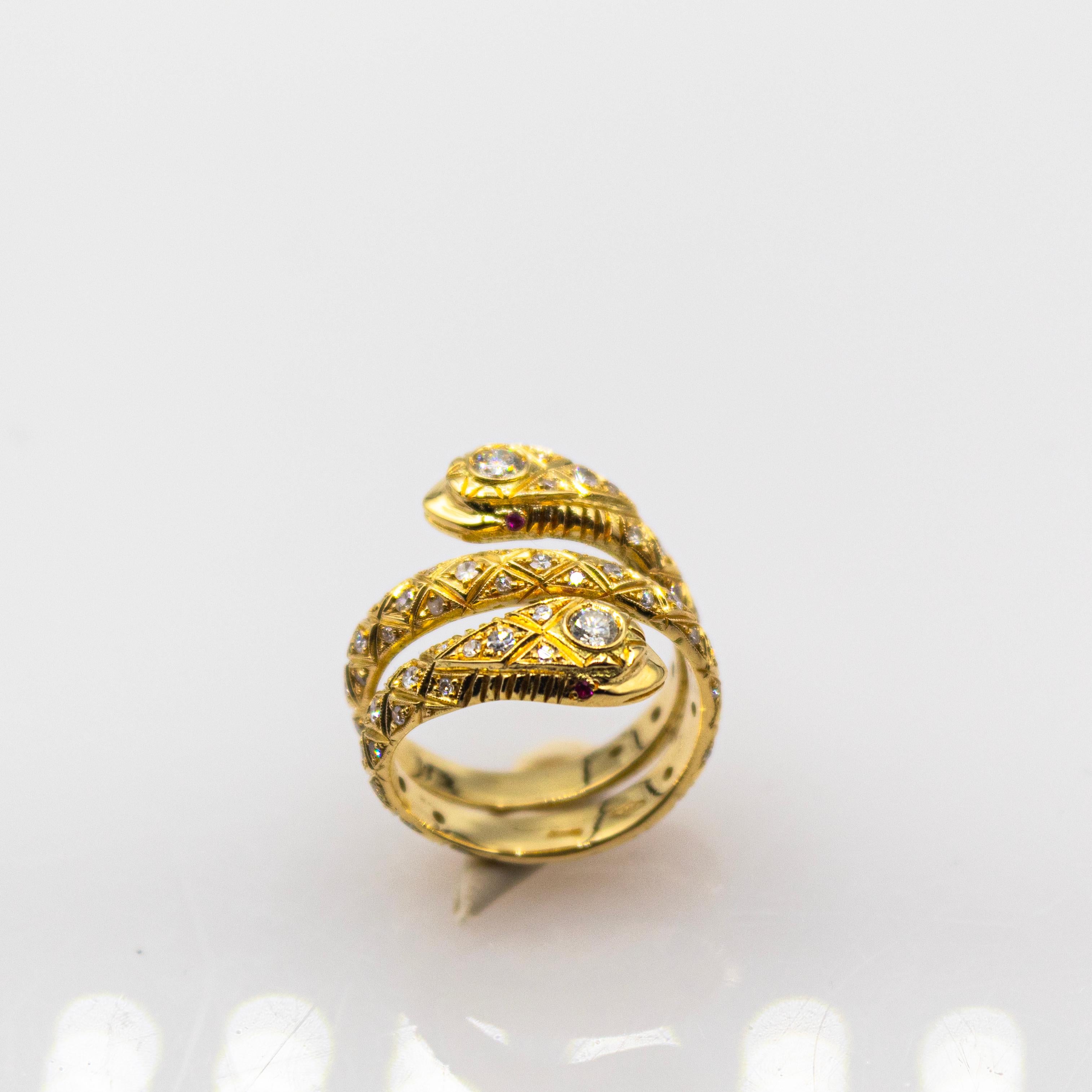 Women's or Men's Handcrafted White Brilliant Cut Diamond Ruby Yellow Gold 