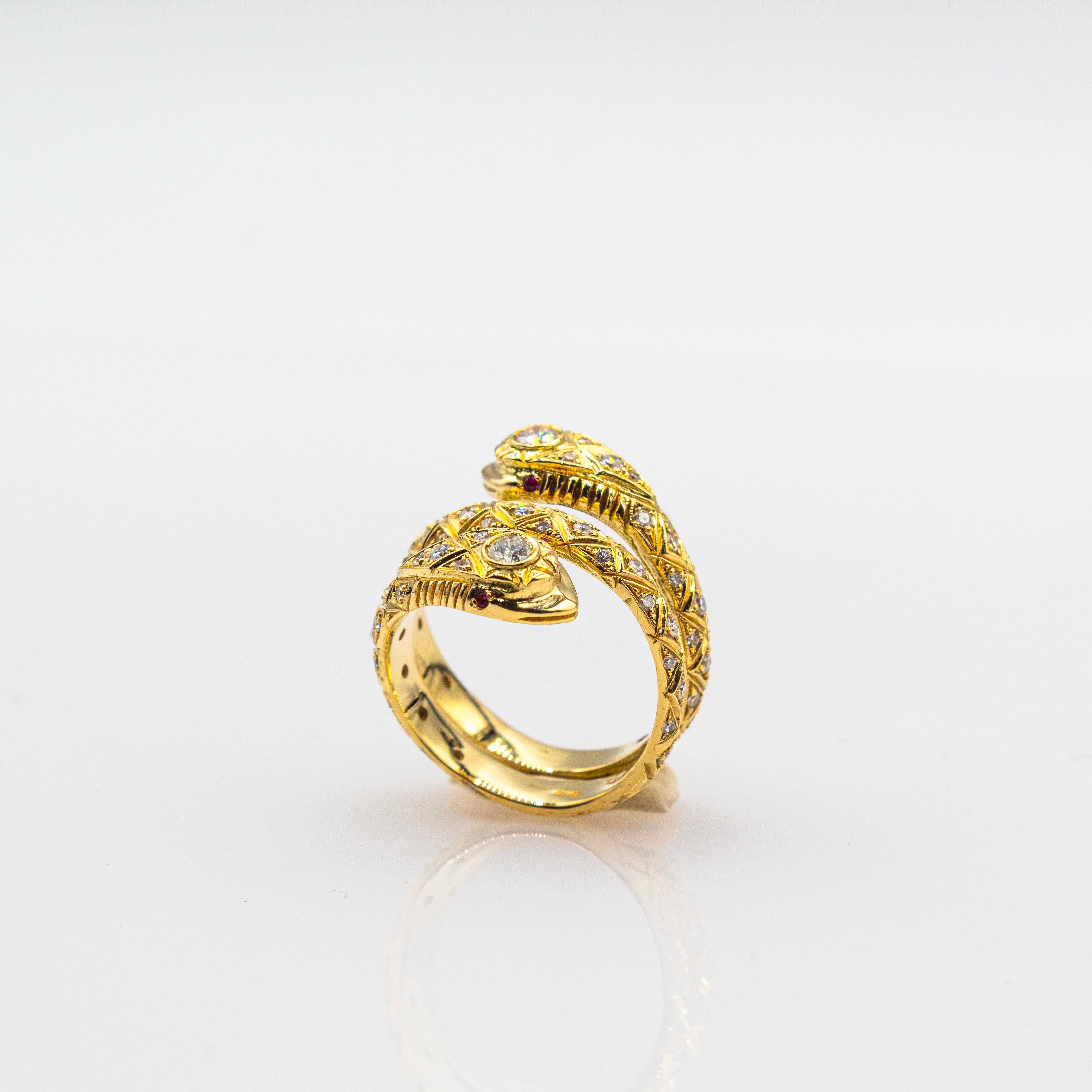 Handcrafted White Brilliant Cut Diamond Ruby Yellow Gold 