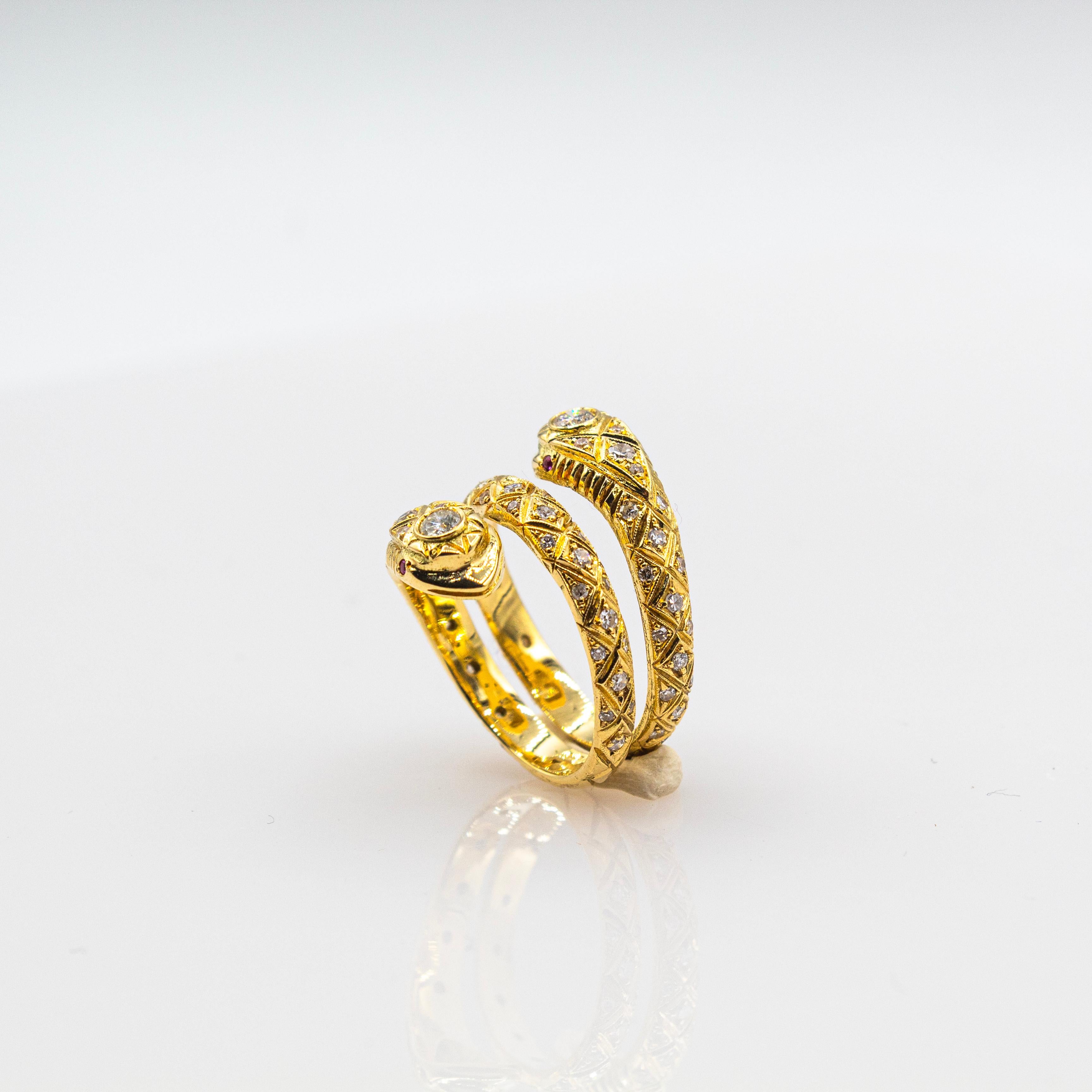 Handcrafted White Brilliant Cut Diamond Ruby Yellow Gold 