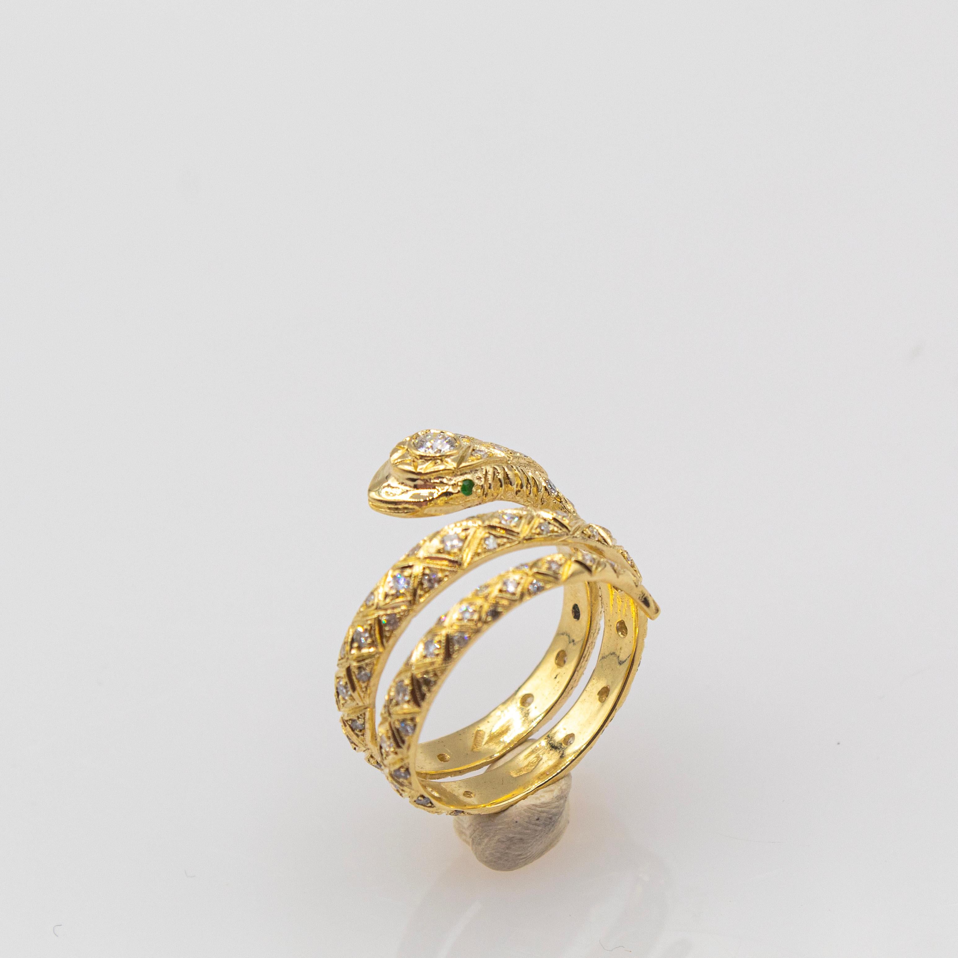 Women's or Men's Handcrafted White Brilliant Cut Diamond Tsavorite Yellow Gold 