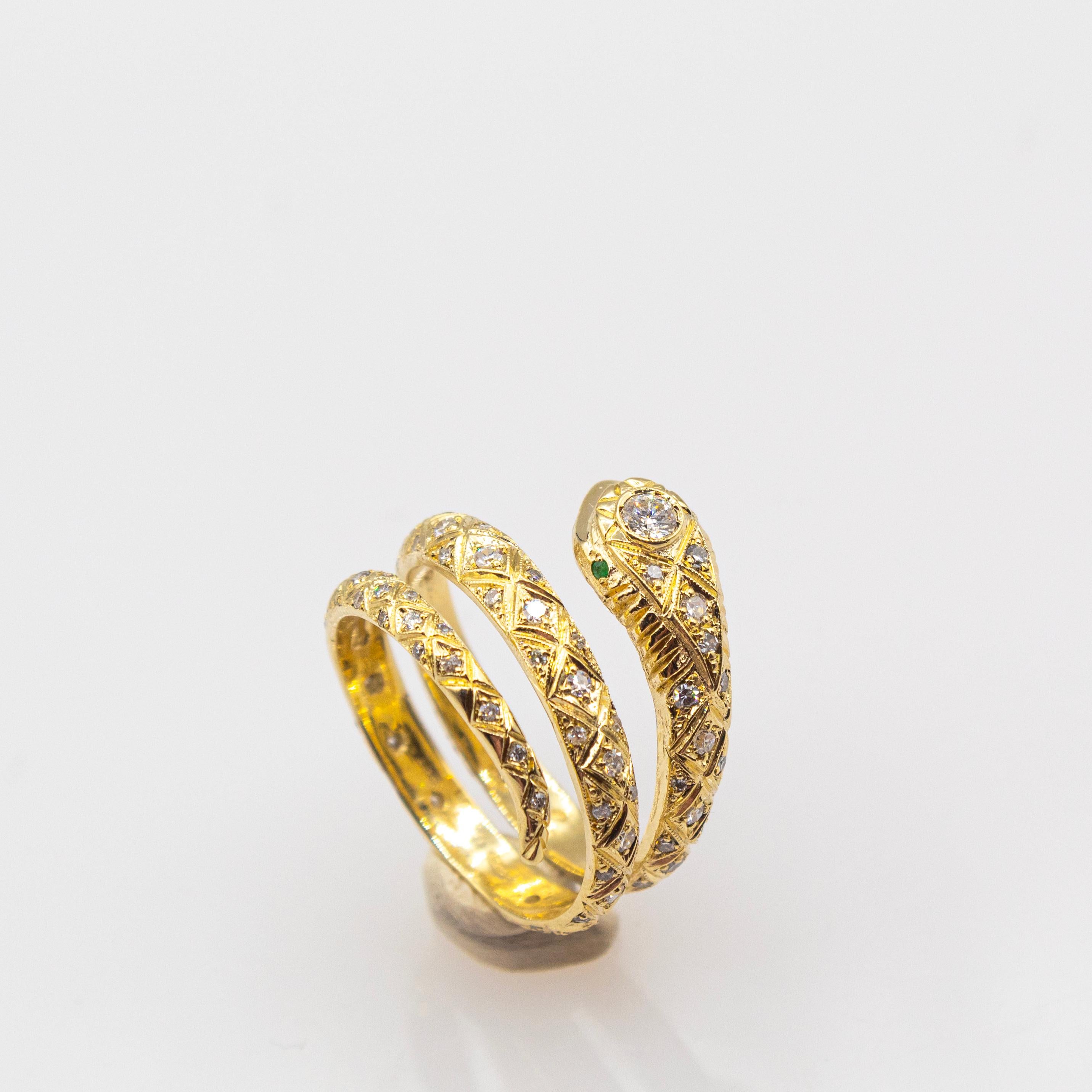 Handcrafted White Brilliant Cut Diamond Tsavorite Yellow Gold 