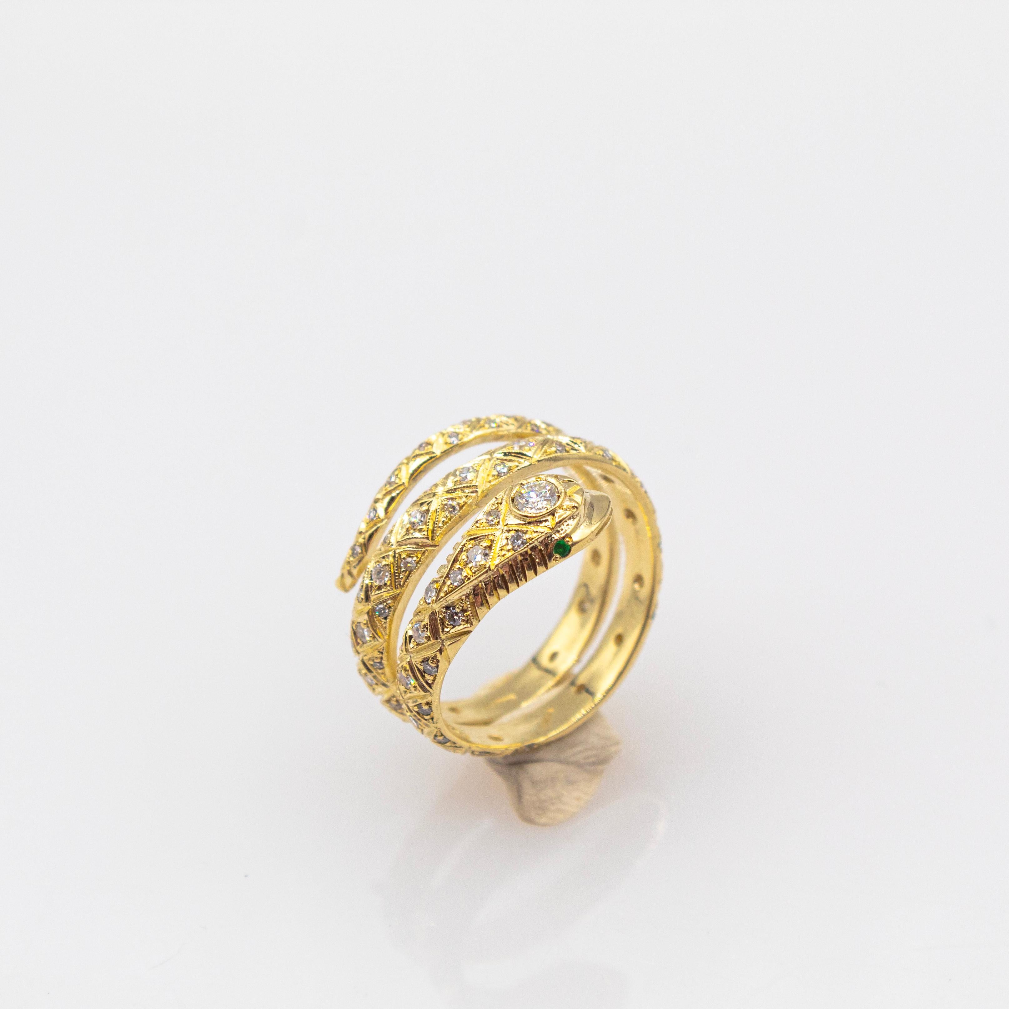 Handcrafted White Brilliant Cut Diamond Tsavorite Yellow Gold 