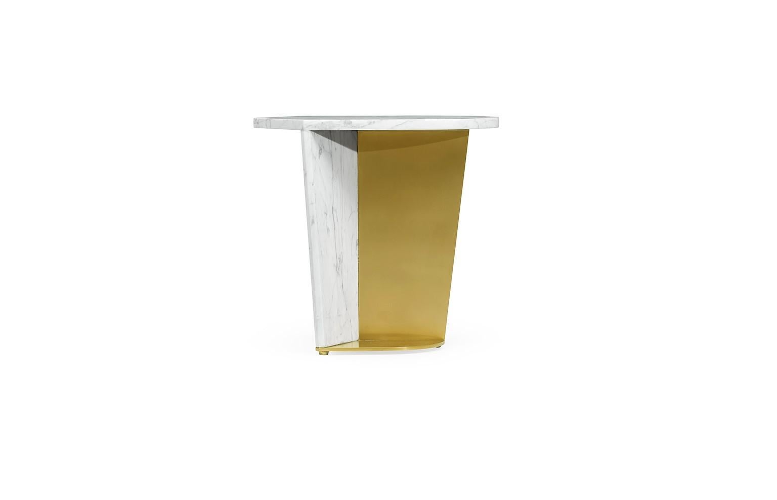 Sculptural White Calacatta Marble and Brass Side Table SET In New Condition In New York, NY