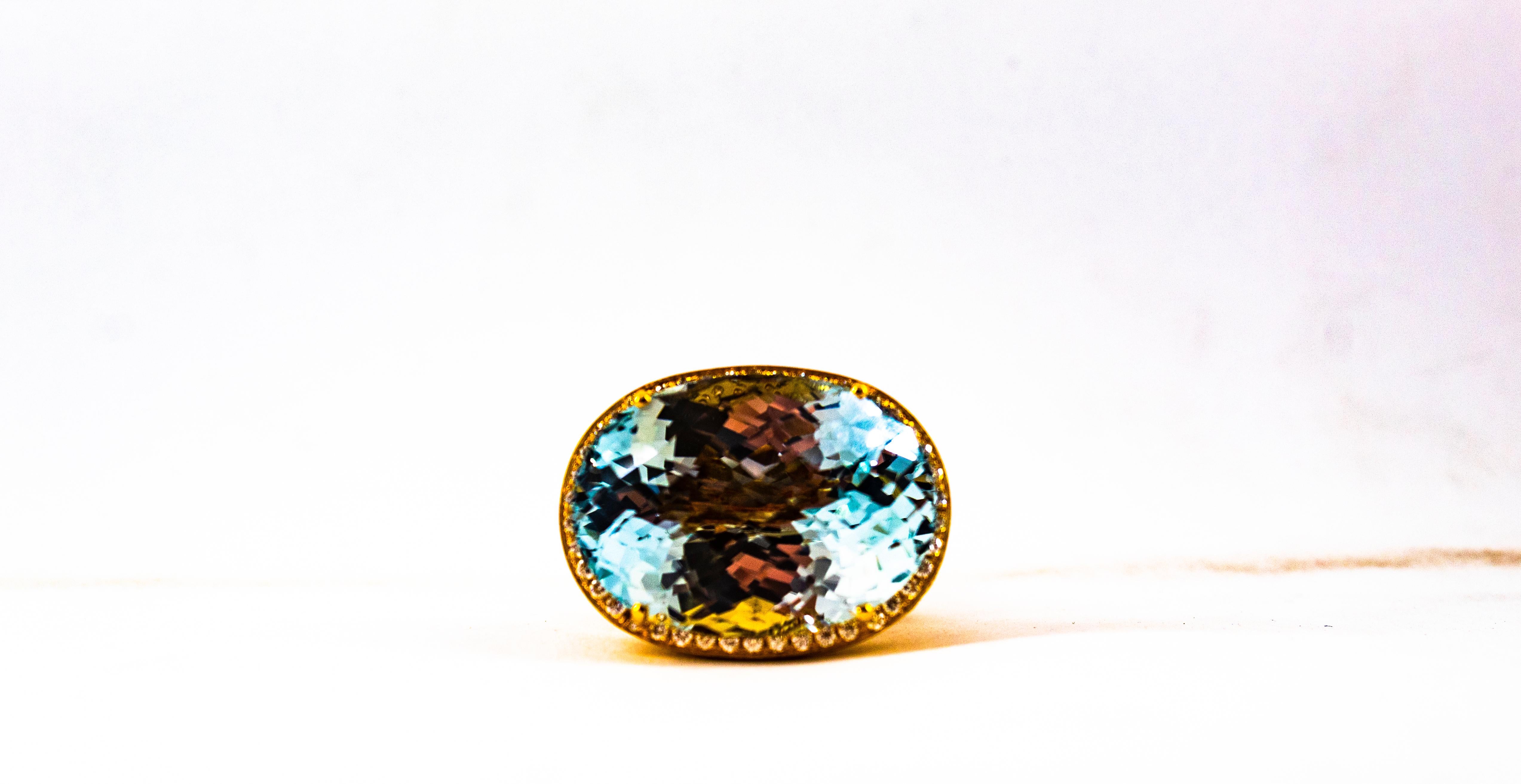 Handcrafted White Diamond Brazilian Blue Topaz Yellow Gold Cocktail 