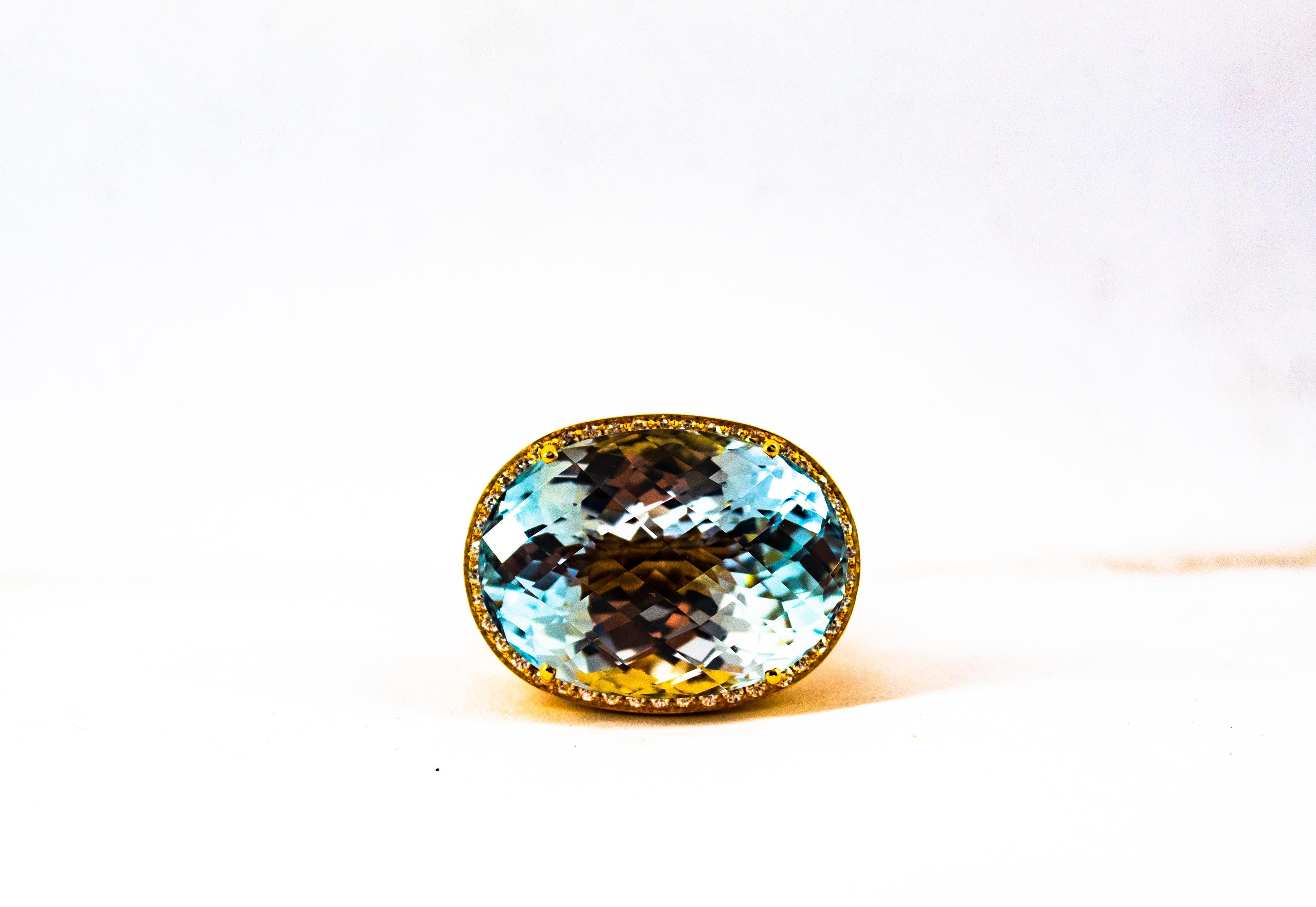 Handcrafted White Diamond Brazilian Blue Topaz Yellow Gold Cocktail 