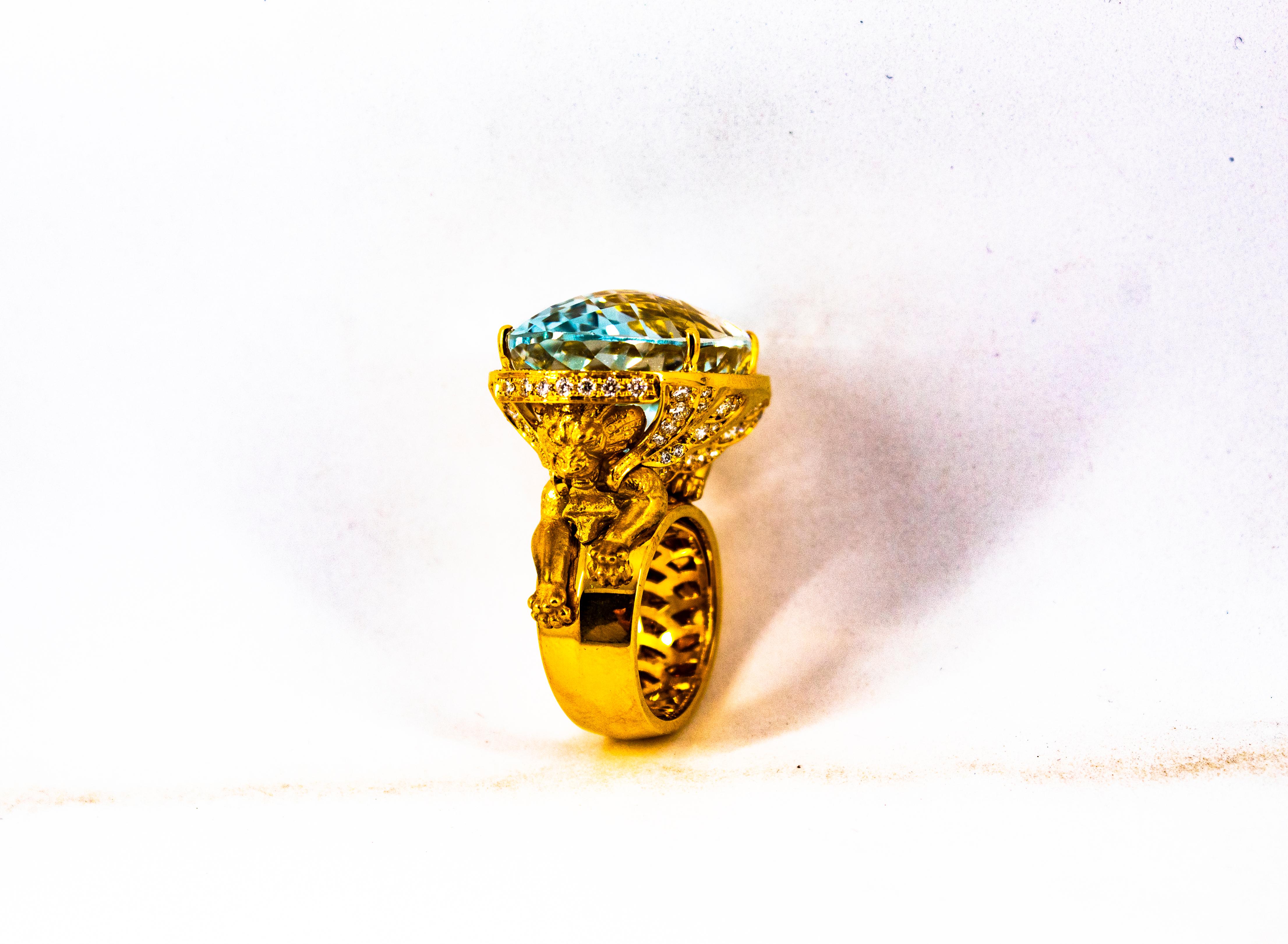 Handcrafted White Diamond Brazilian Blue Topaz Yellow Gold Cocktail 