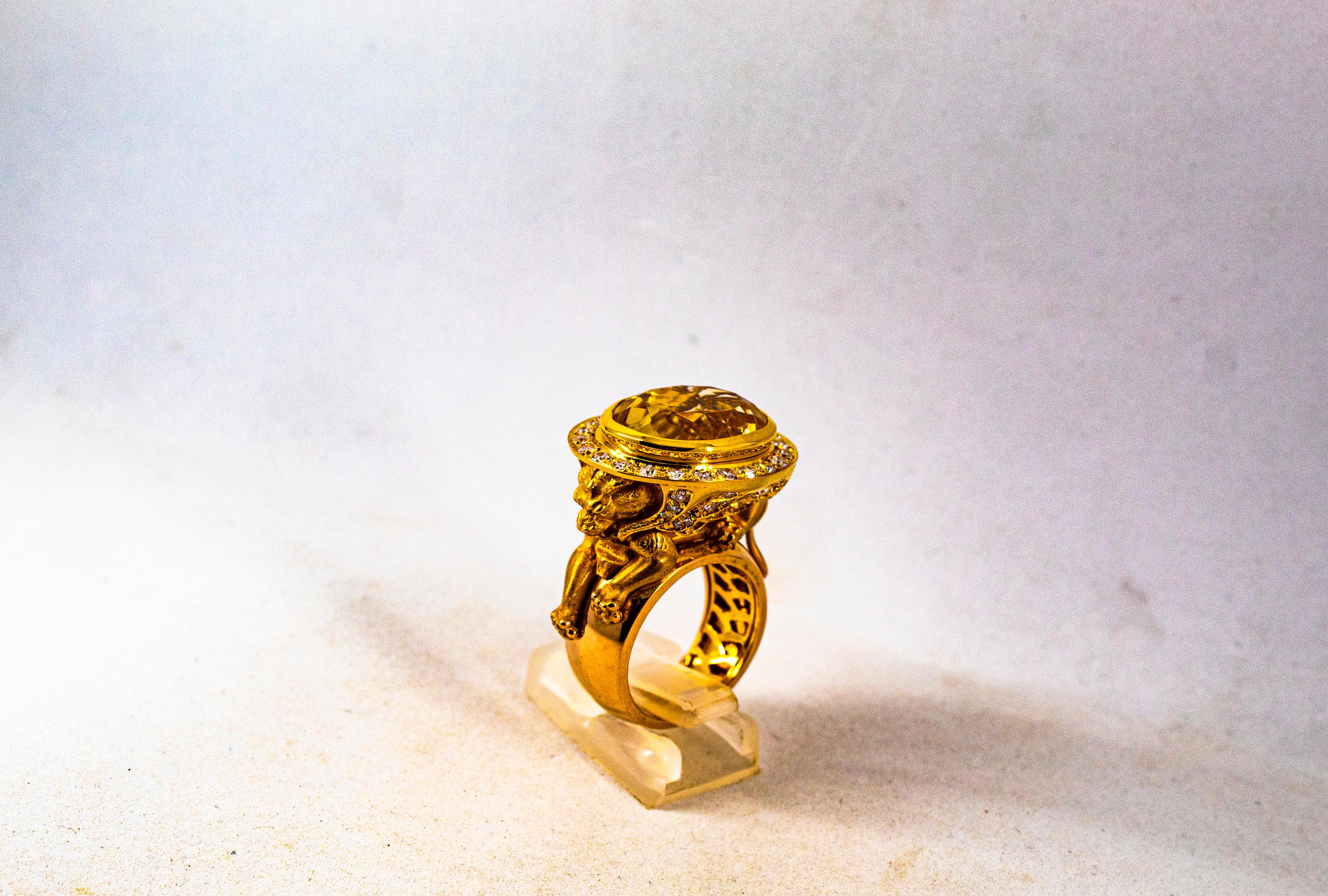 Handcrafted White Diamond Oval Cut Citrine Yellow Gold Cocktail 