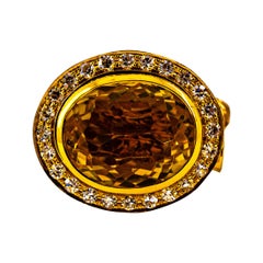 Handcrafted White Diamond Oval Cut Citrine Yellow Gold Cocktail "Lion" Ring